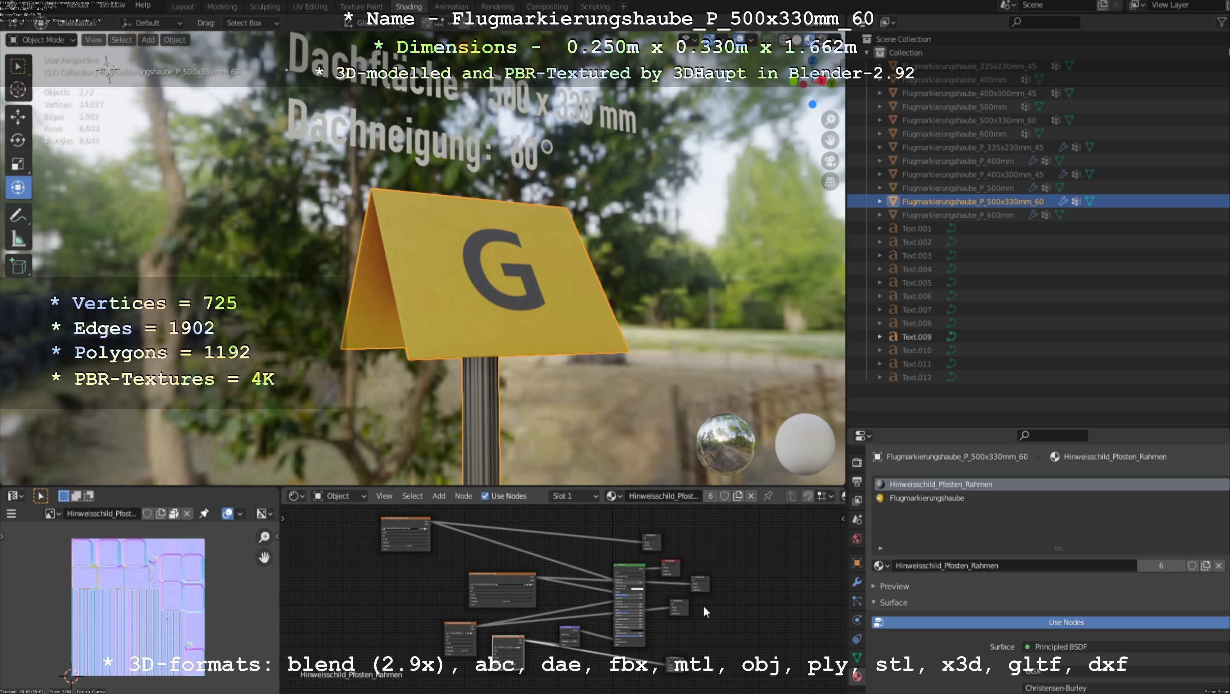 Flugmarkierungshaube mit Aluminiumpfosten 500x330mm 60 Low-poly 3D model_16