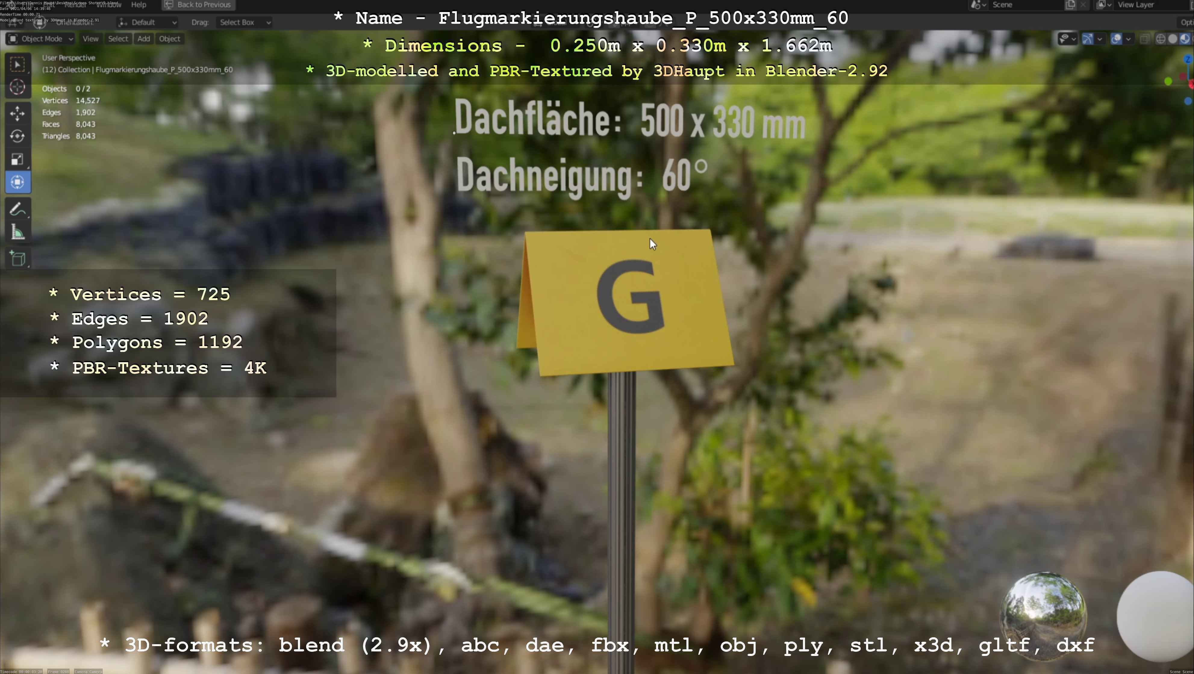 Flugmarkierungshaube mit Aluminiumpfosten 500x330mm 60 Low-poly 3D model_22