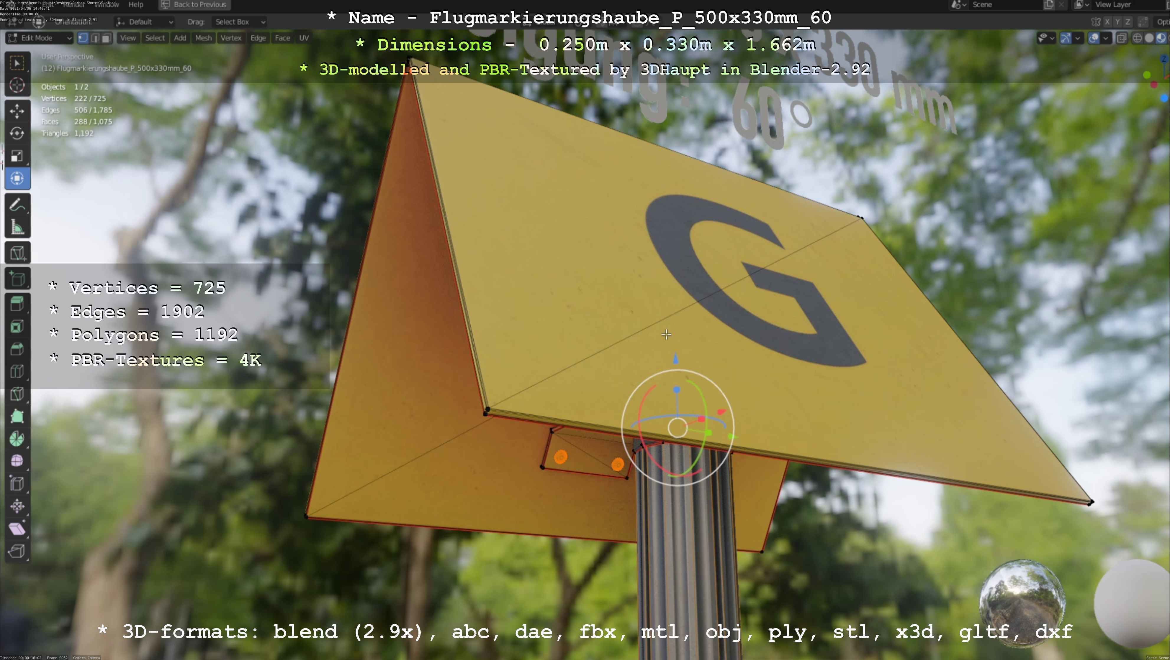 Flugmarkierungshaube mit Aluminiumpfosten 500x330mm 60 Low-poly 3D model_47