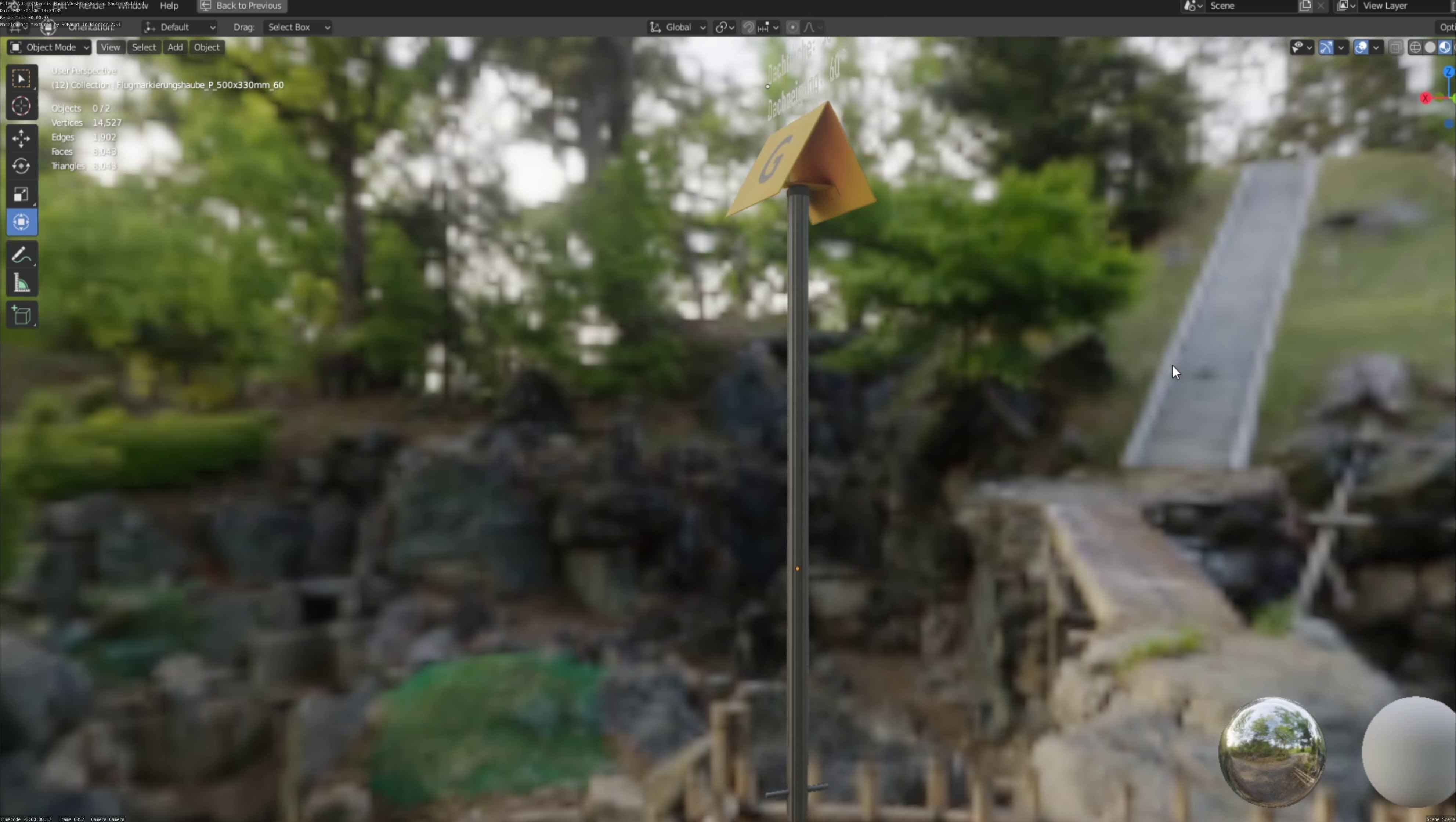 Flugmarkierungshaube mit Aluminiumpfosten 500x330mm 60 Low-poly 3D model_19