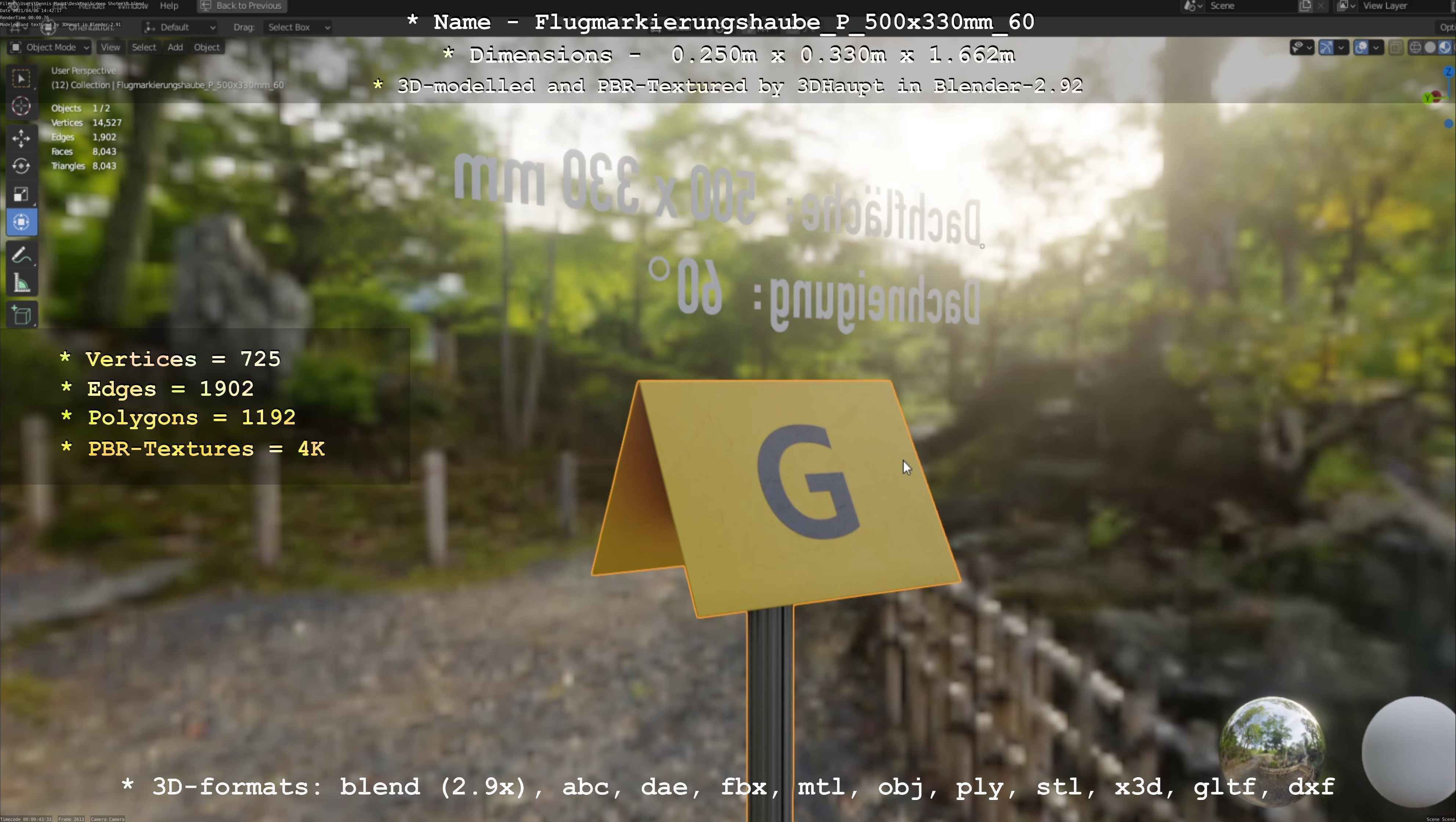 Flugmarkierungshaube mit Aluminiumpfosten 500x330mm 60 Low-poly 3D model_10