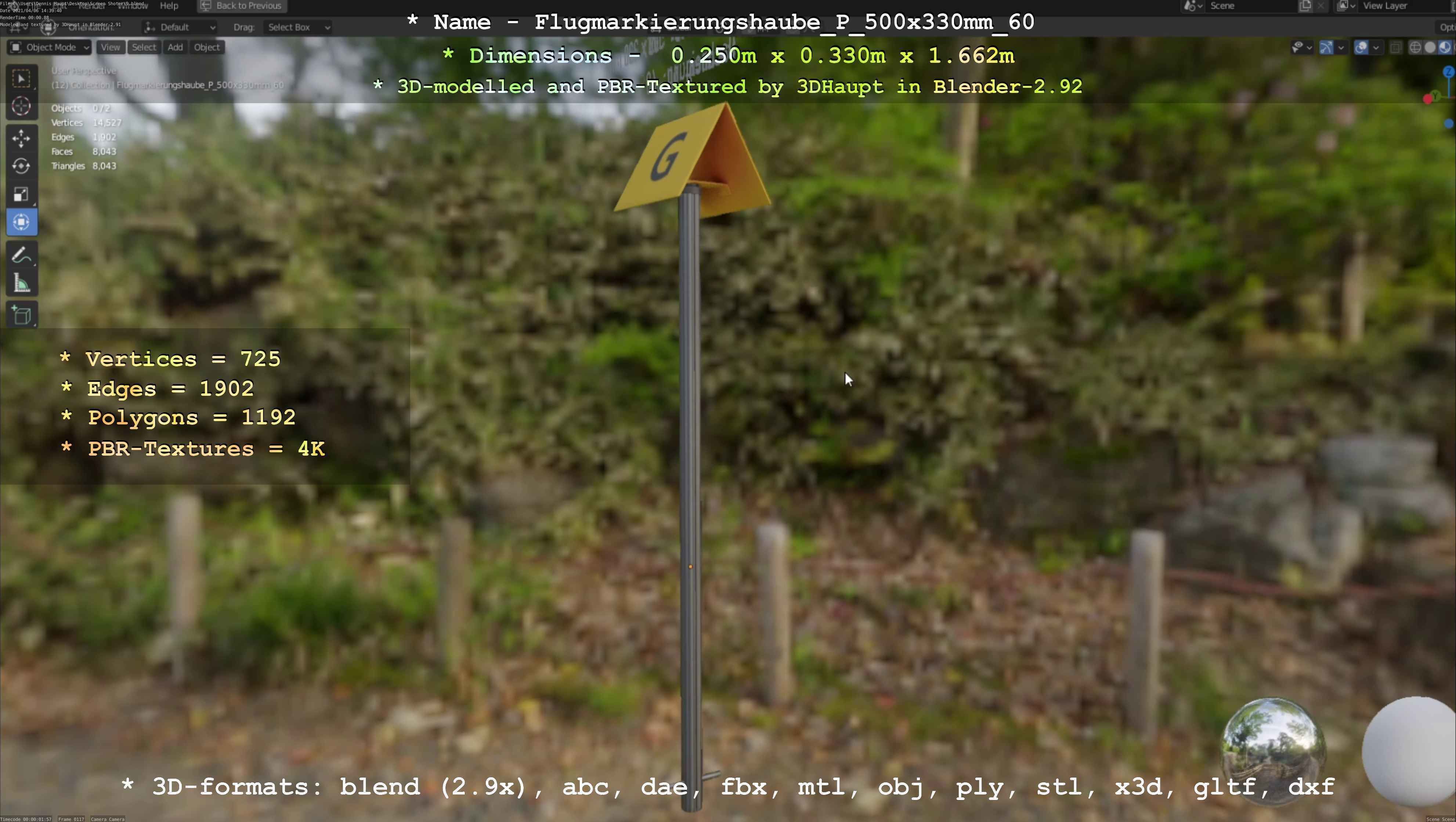 Flugmarkierungshaube mit Aluminiumpfosten 500x330mm 60 Low-poly 3D model_72