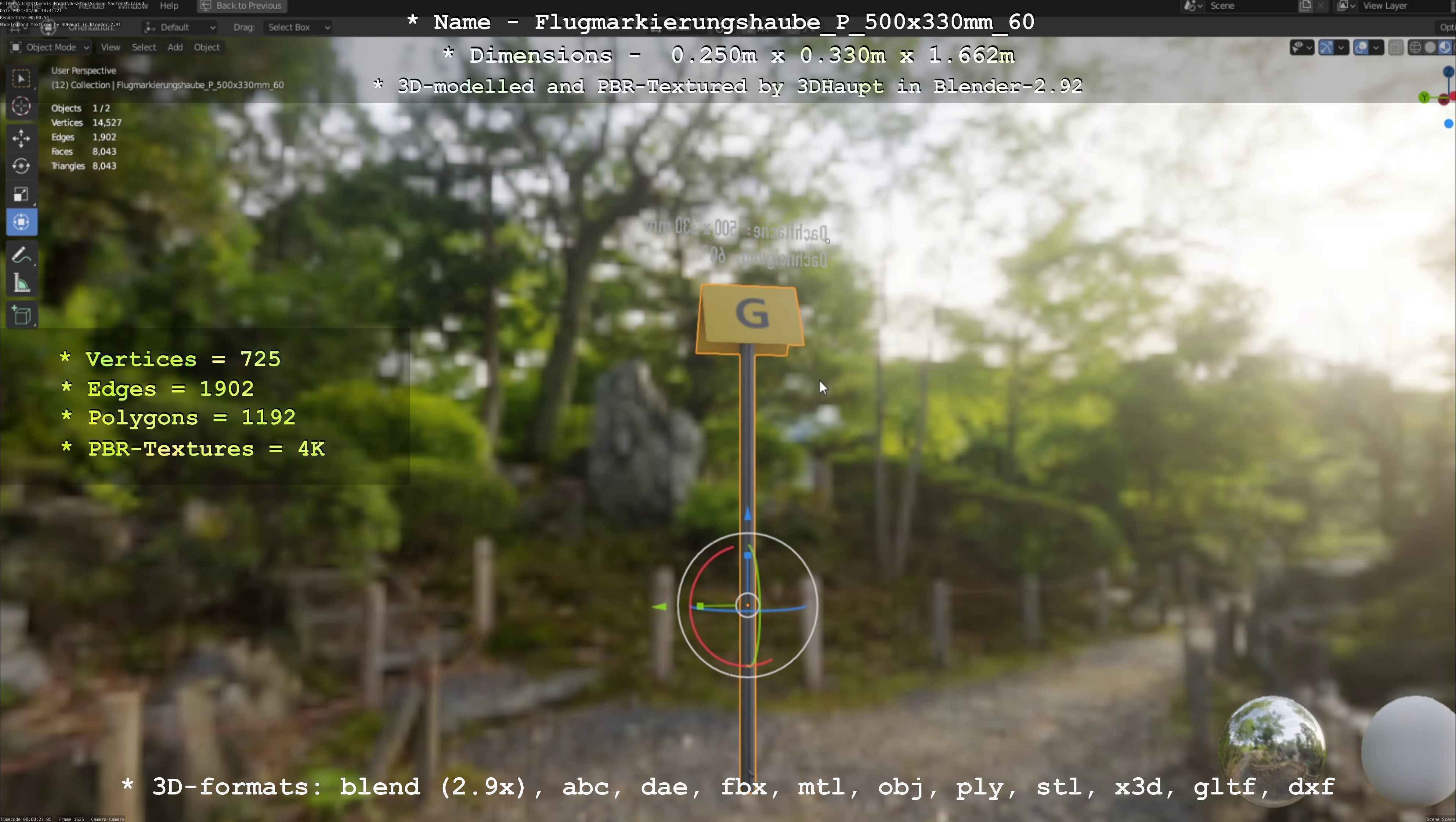 Flugmarkierungshaube mit Aluminiumpfosten 500x330mm 60 Low-poly 3D model_57