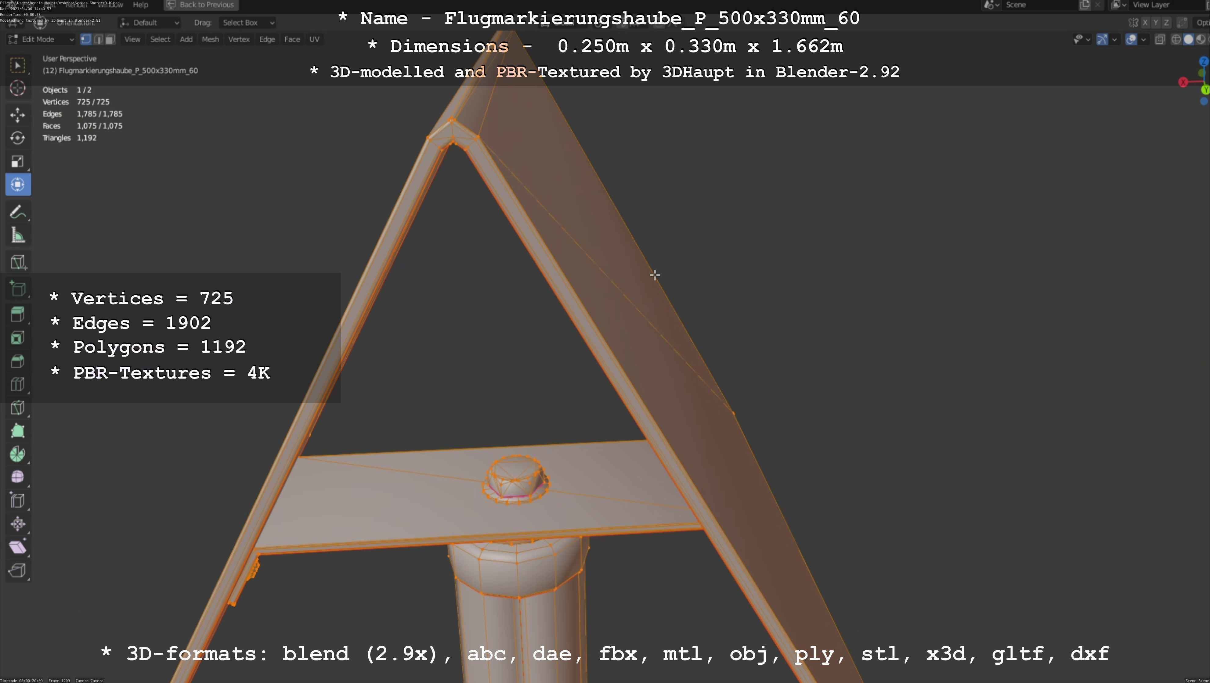 Flugmarkierungshaube mit Aluminiumpfosten 500x330mm 60 Low-poly 3D model_33