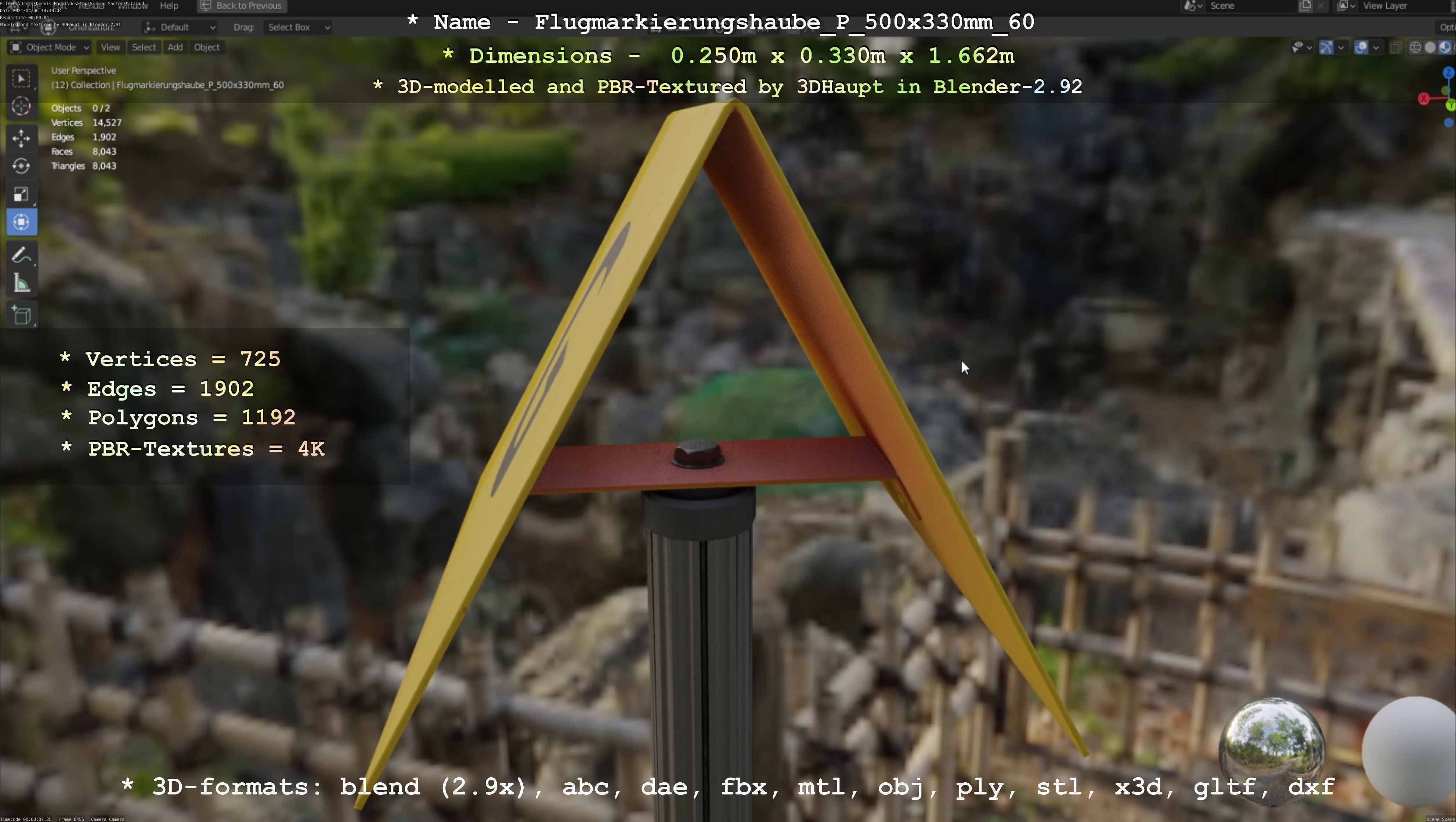 Flugmarkierungshaube mit Aluminiumpfosten 500x330mm 60 Low-poly 3D model_29