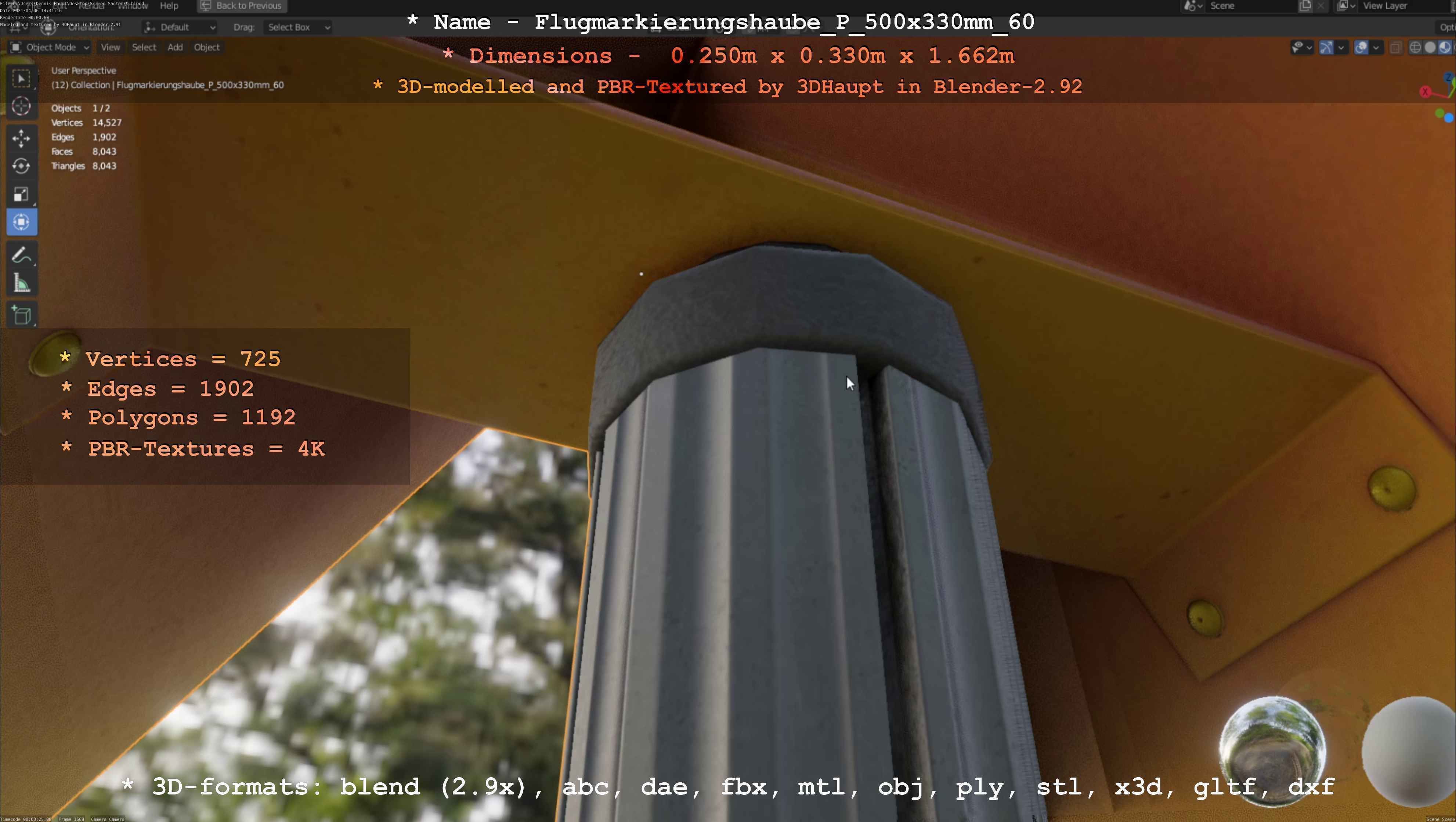 Flugmarkierungshaube mit Aluminiumpfosten 500x330mm 60 Low-poly 3D model_49