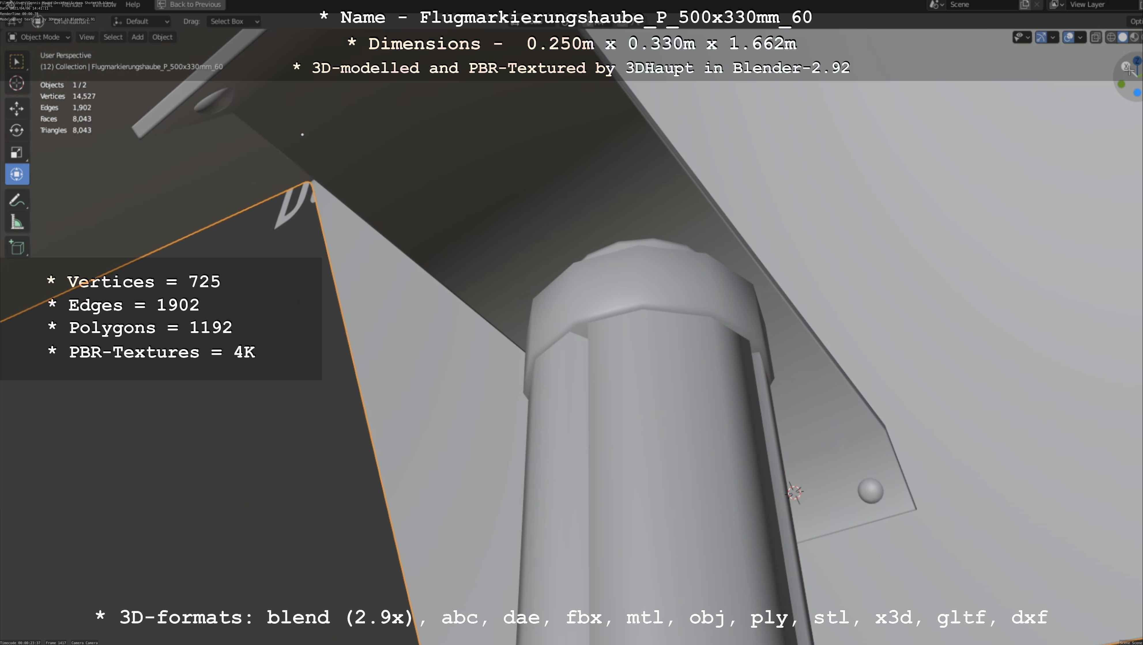 Flugmarkierungshaube mit Aluminiumpfosten 500x330mm 60 Low-poly 3D model_42