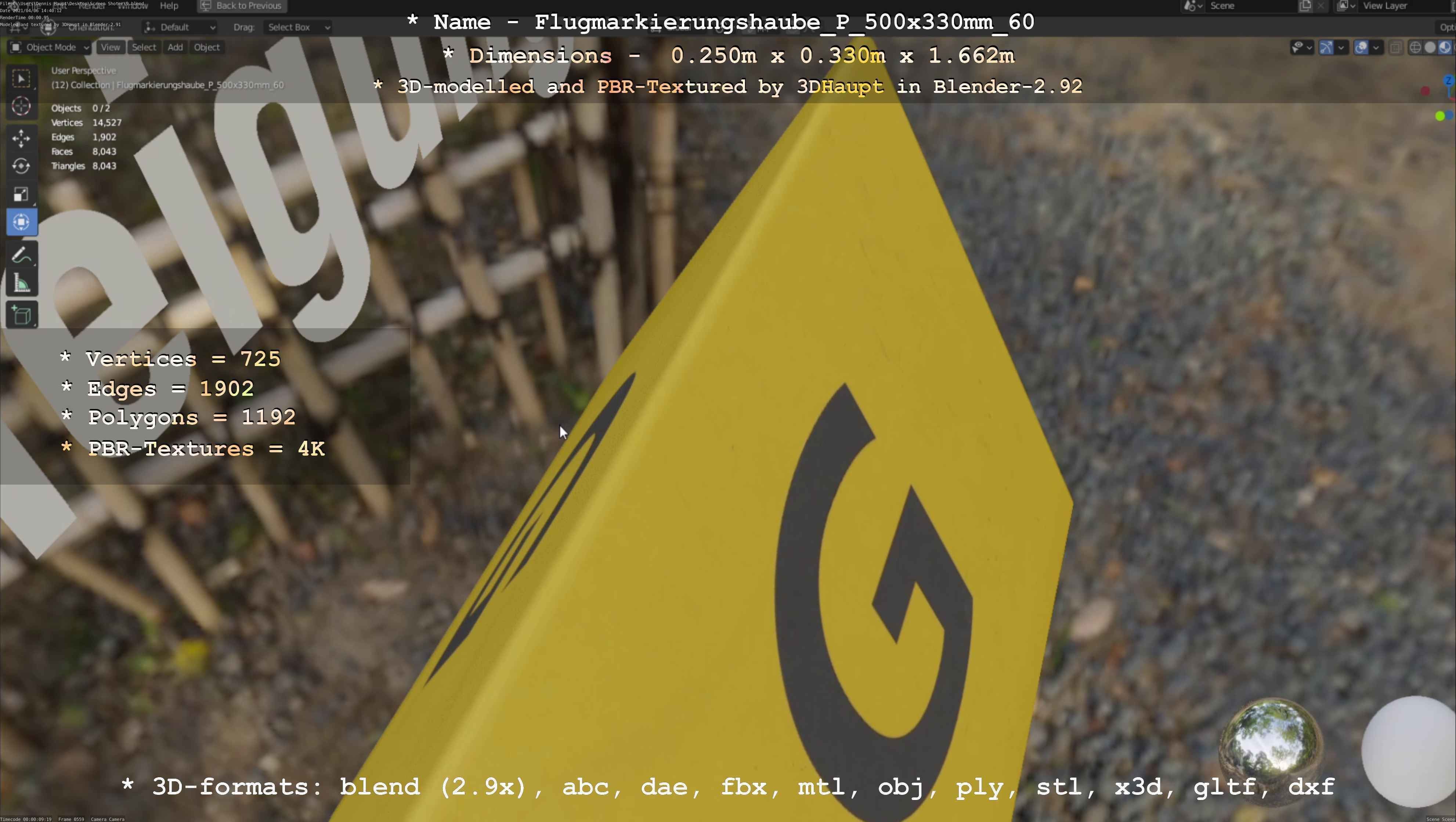 Flugmarkierungshaube mit Aluminiumpfosten 500x330mm 60 Low-poly 3D model_98