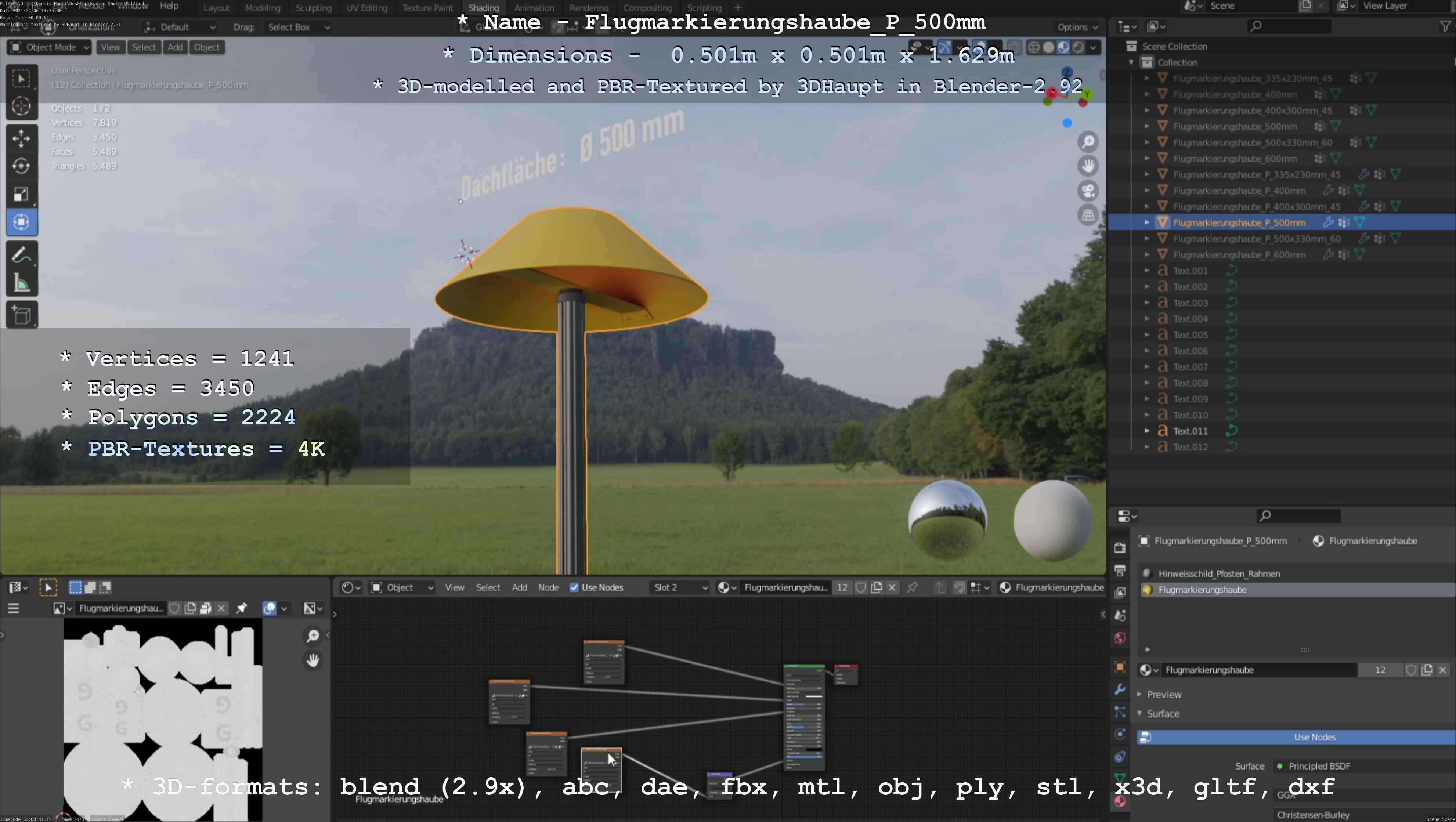 Flugmarkierungshaube mit Aluminiumpfosten 500mm Low-poly 3D model_22
