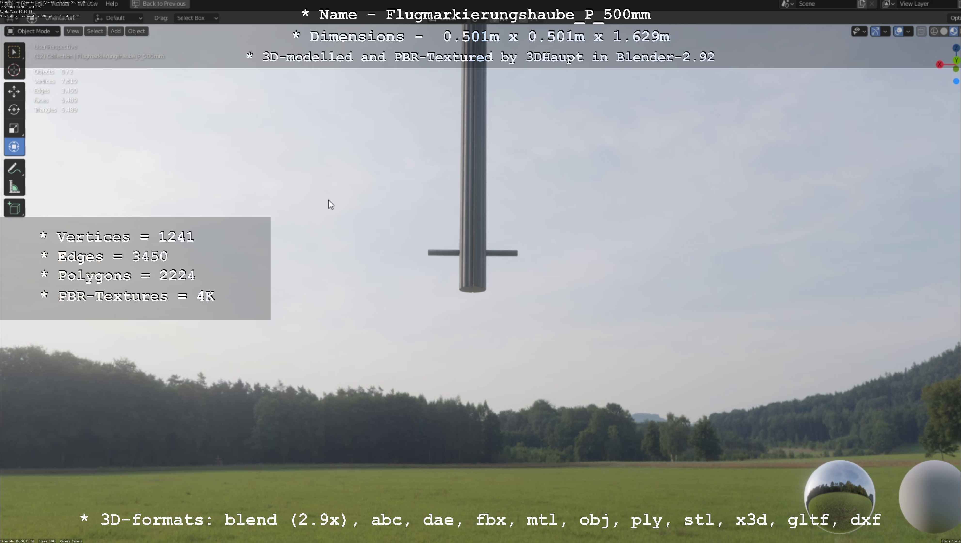 Flugmarkierungshaube mit Aluminiumpfosten 500mm Low-poly 3D model_38