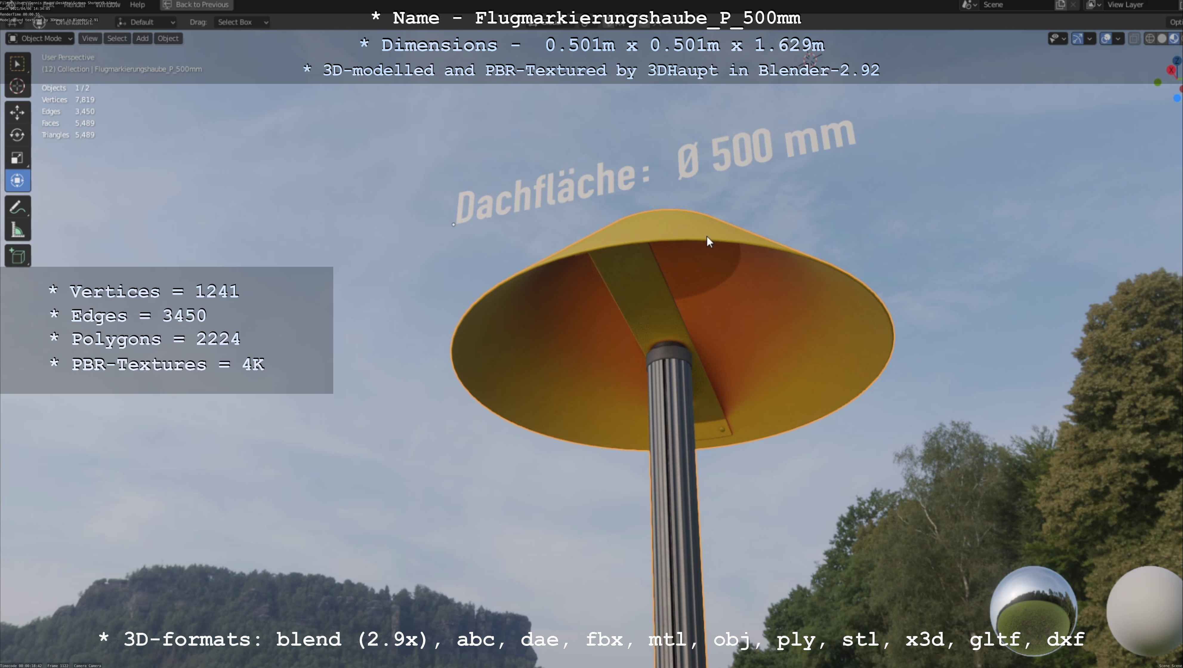 Flugmarkierungshaube mit Aluminiumpfosten 500mm Low-poly 3D model_62