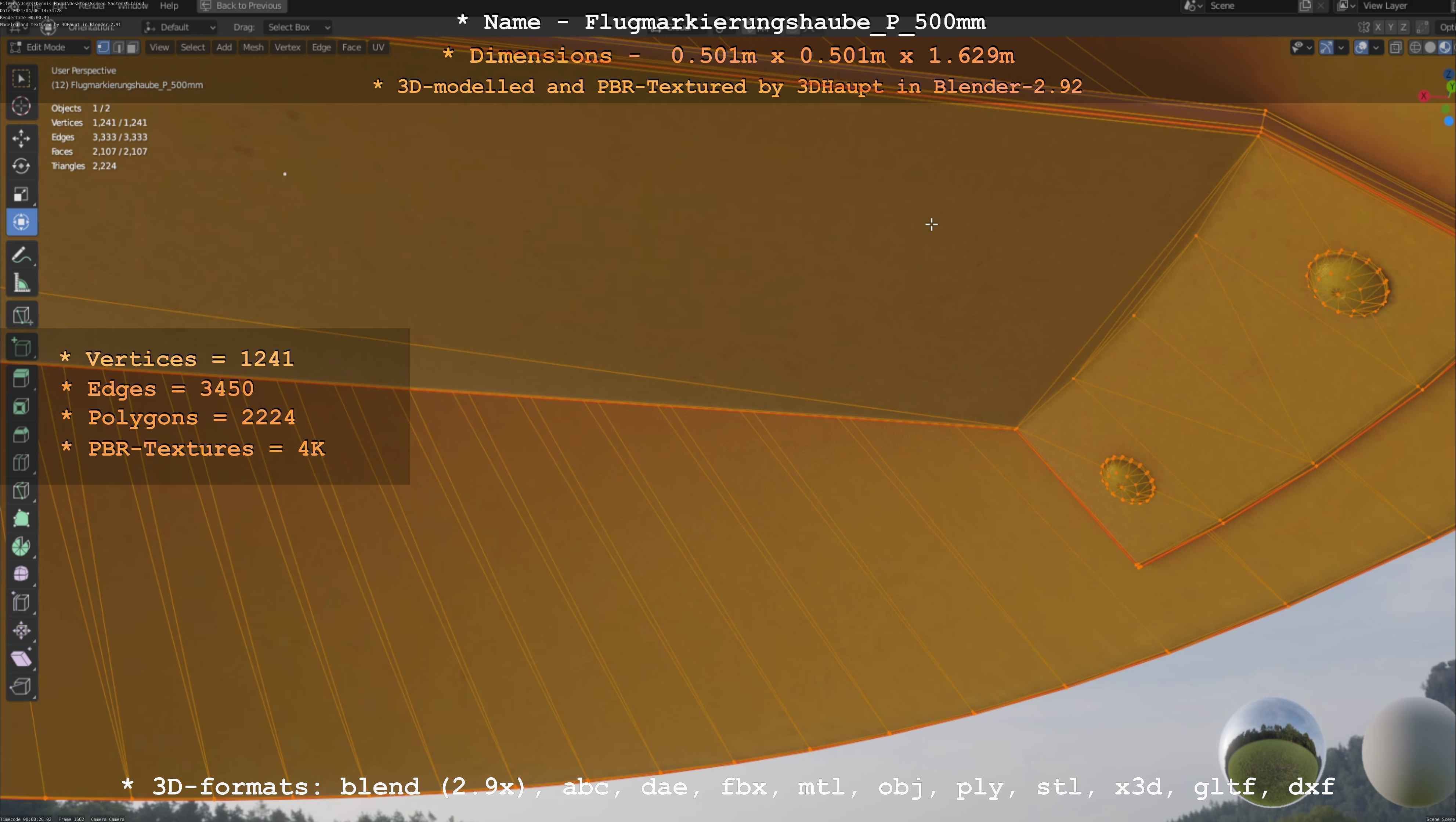 Flugmarkierungshaube mit Aluminiumpfosten 500mm Low-poly 3D model_90