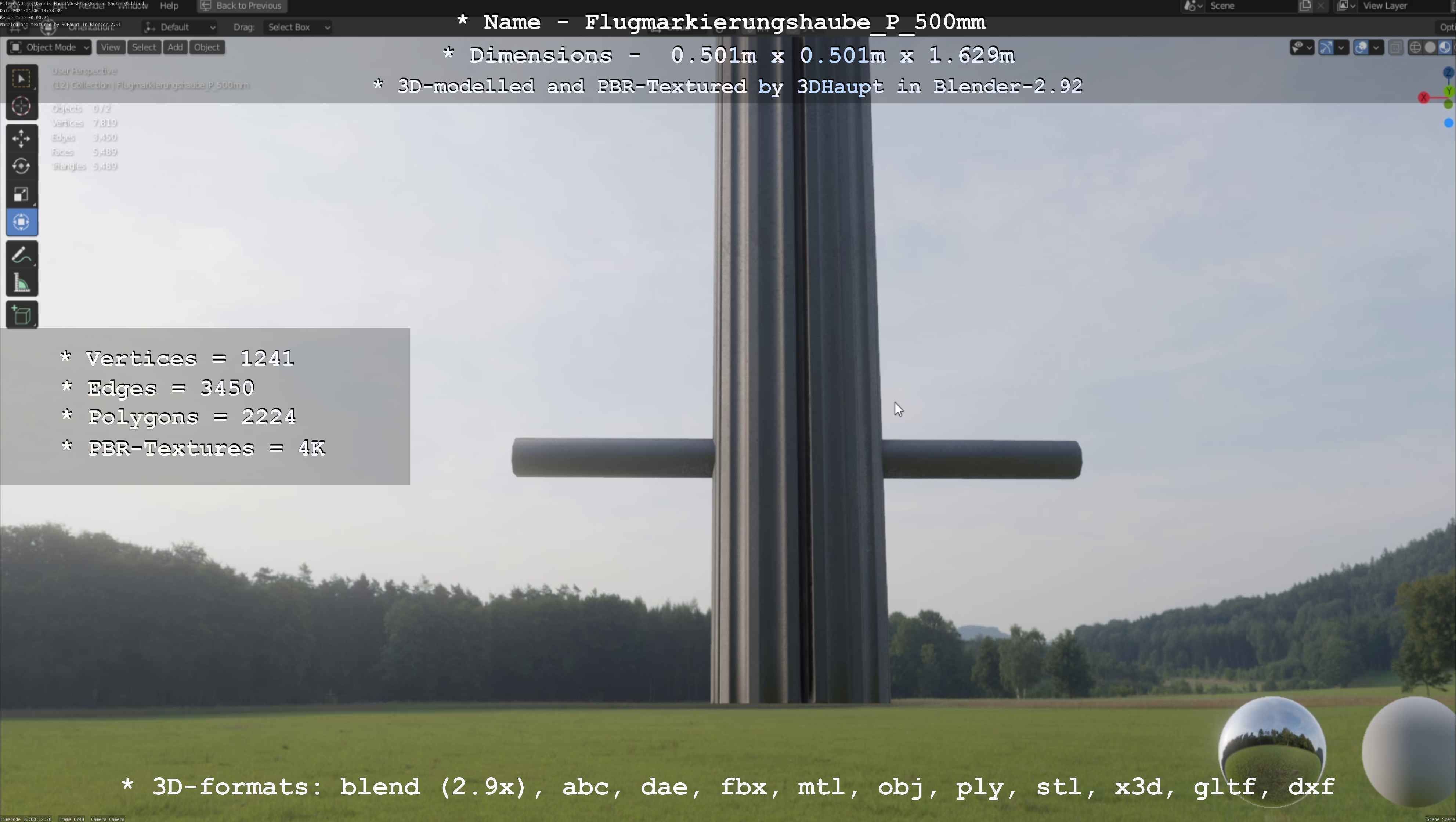 Flugmarkierungshaube mit Aluminiumpfosten 500mm Low-poly 3D model_42