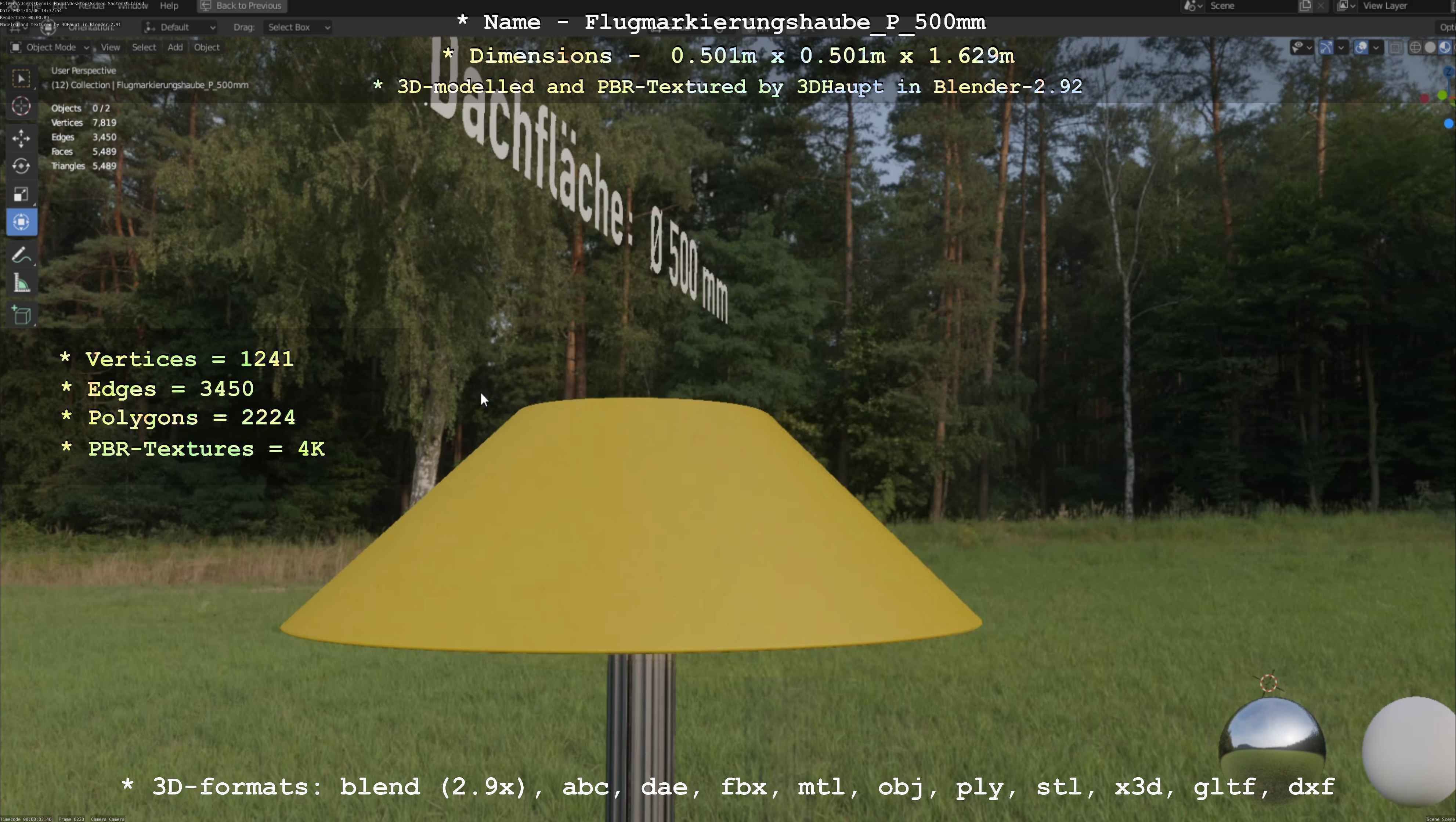 Flugmarkierungshaube mit Aluminiumpfosten 500mm Low-poly 3D model_31