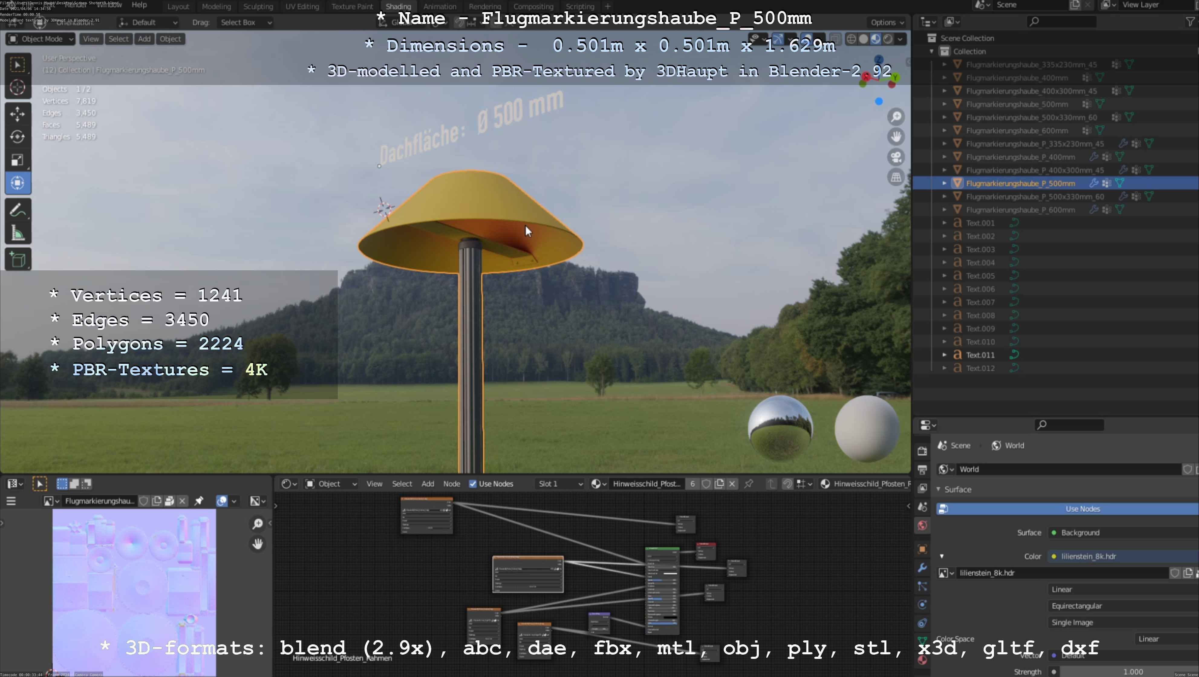 Flugmarkierungshaube mit Aluminiumpfosten 500mm Low-poly 3D model_19