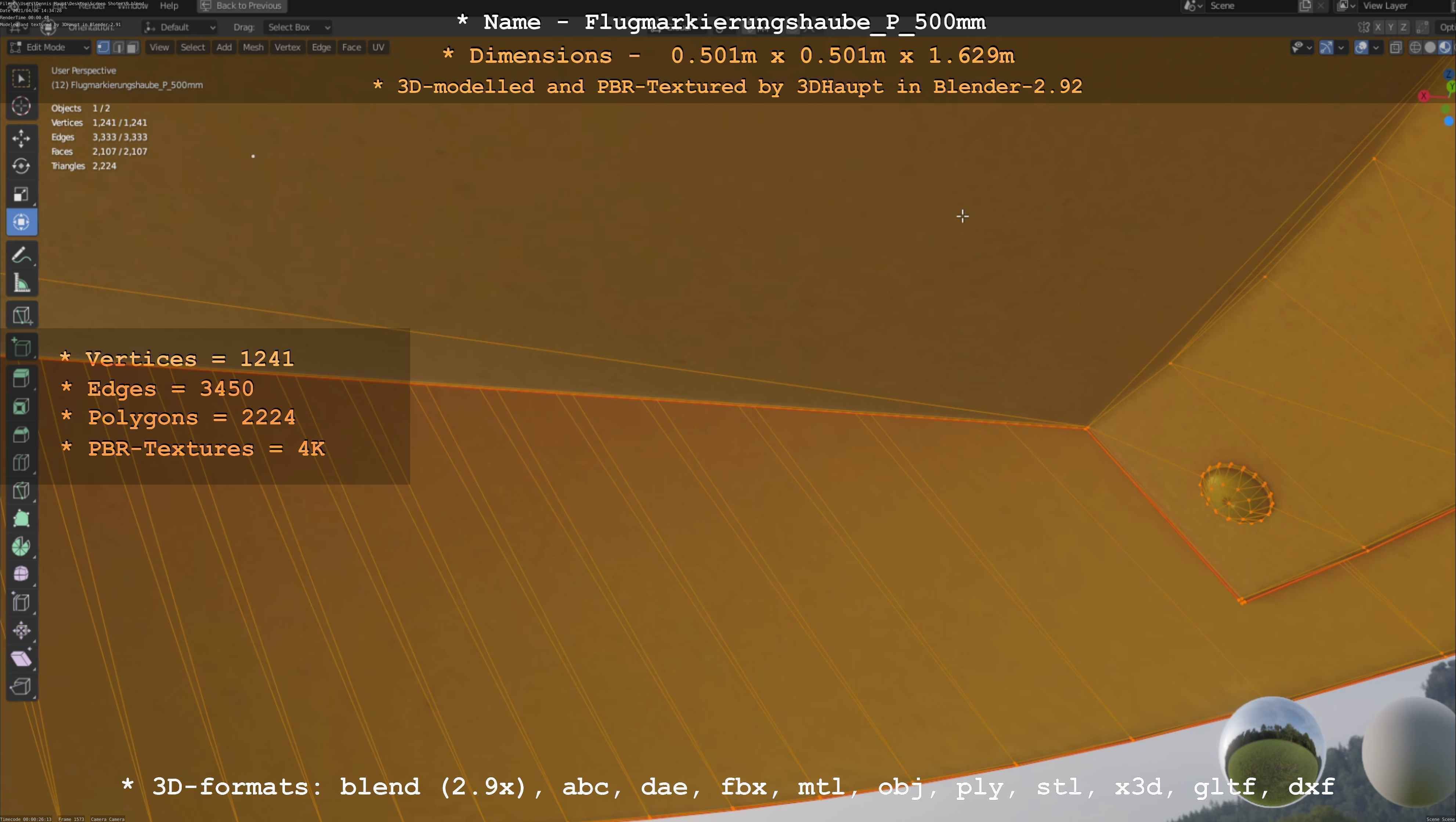 Flugmarkierungshaube mit Aluminiumpfosten 500mm Low-poly 3D model_83