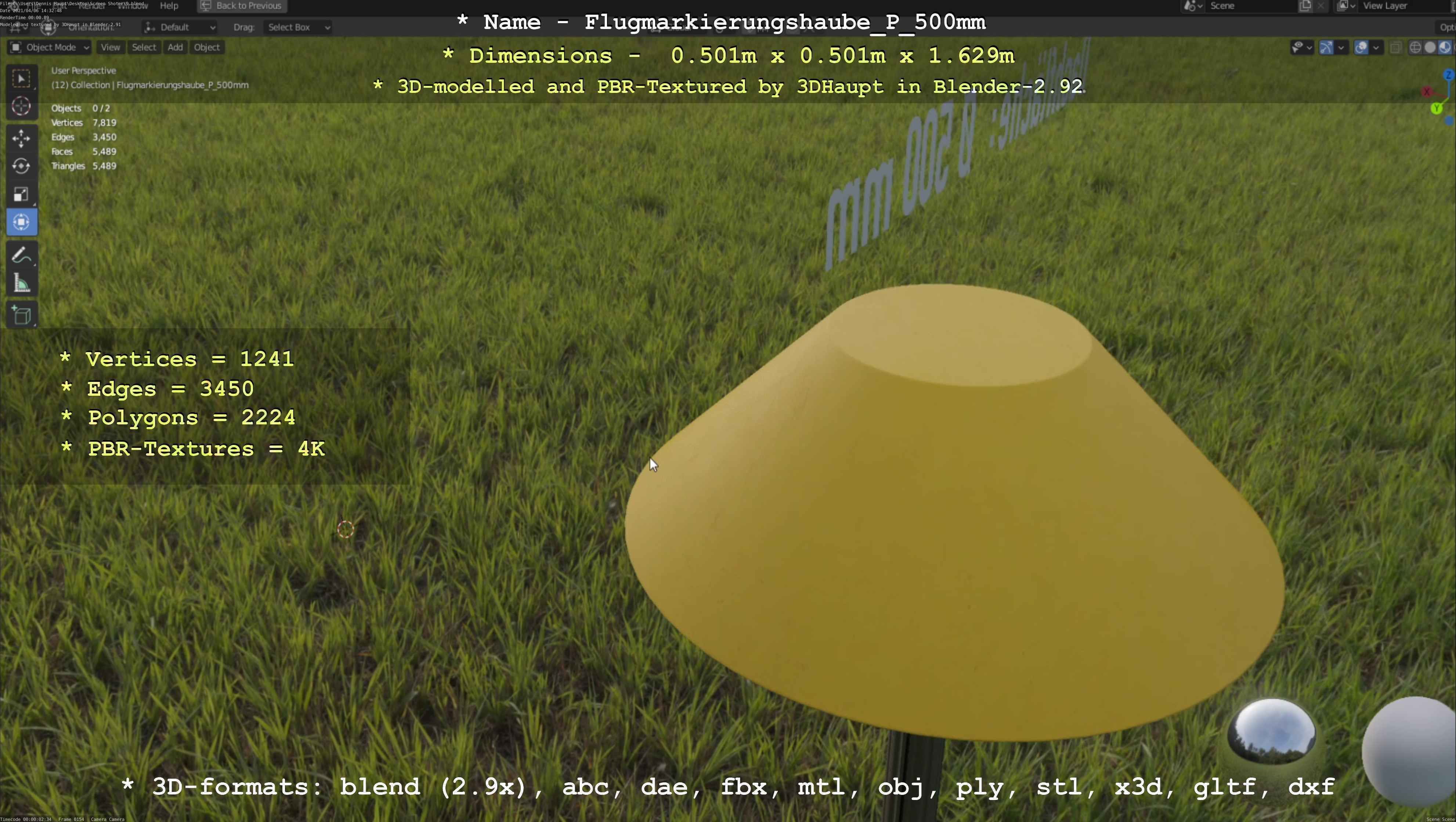 Flugmarkierungshaube mit Aluminiumpfosten 500mm Low-poly 3D model_30