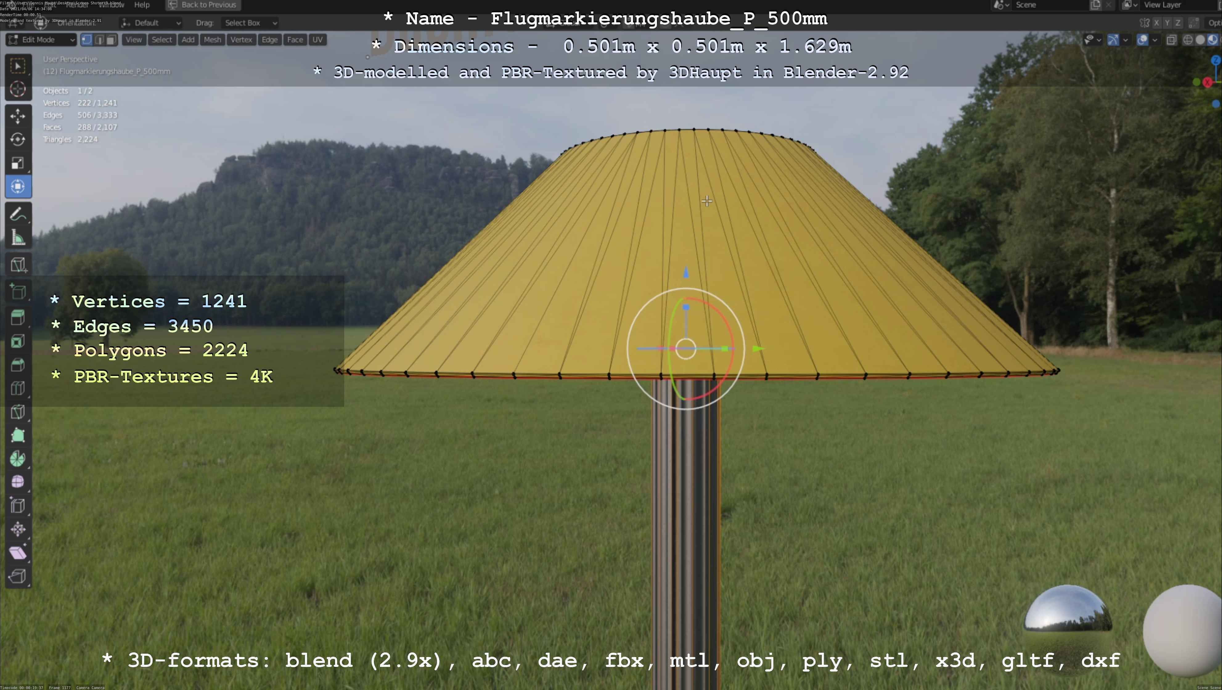 Flugmarkierungshaube mit Aluminiumpfosten 500mm Low-poly 3D model_5