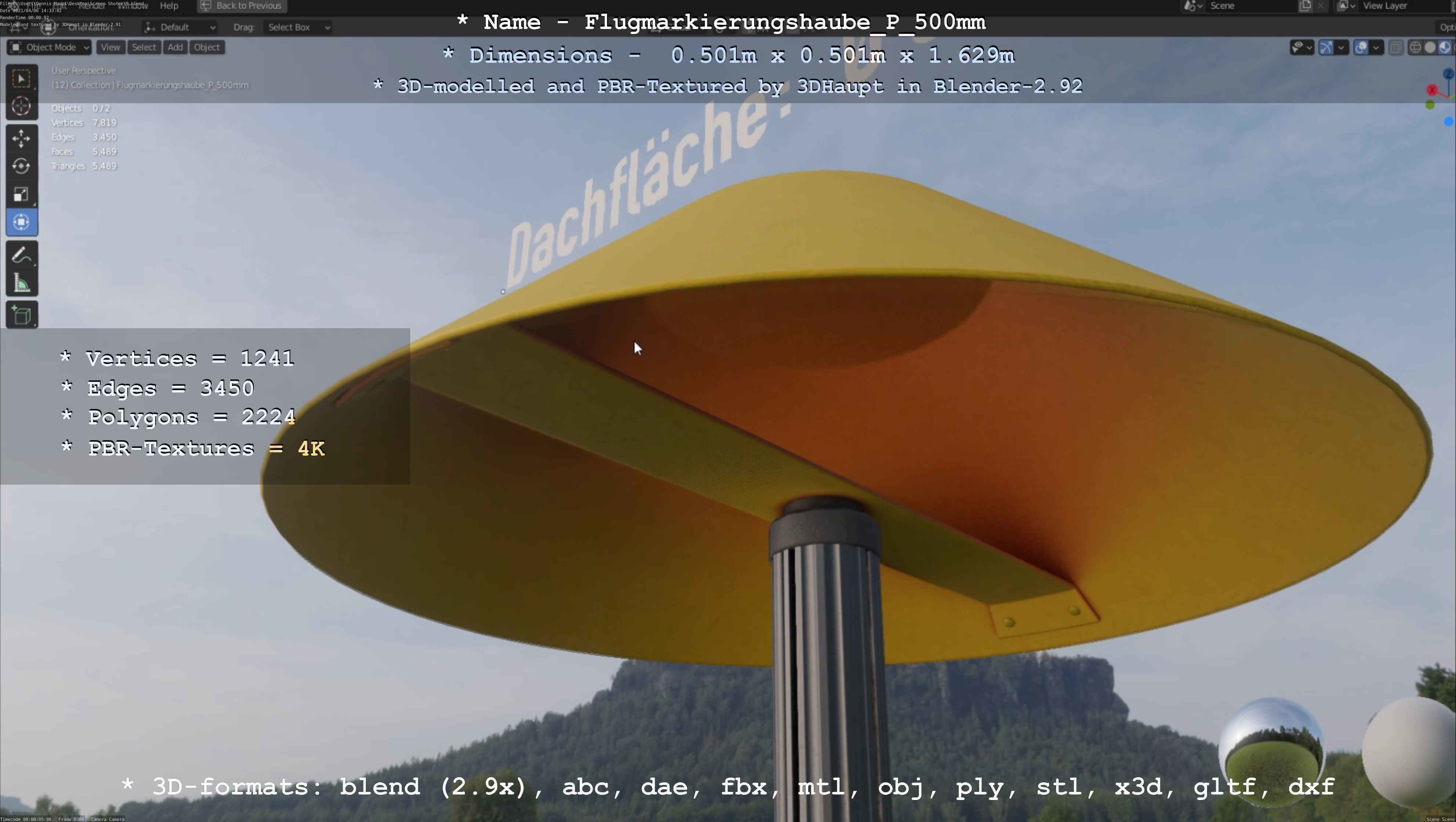 Flugmarkierungshaube mit Aluminiumpfosten 500mm Low-poly 3D model_13