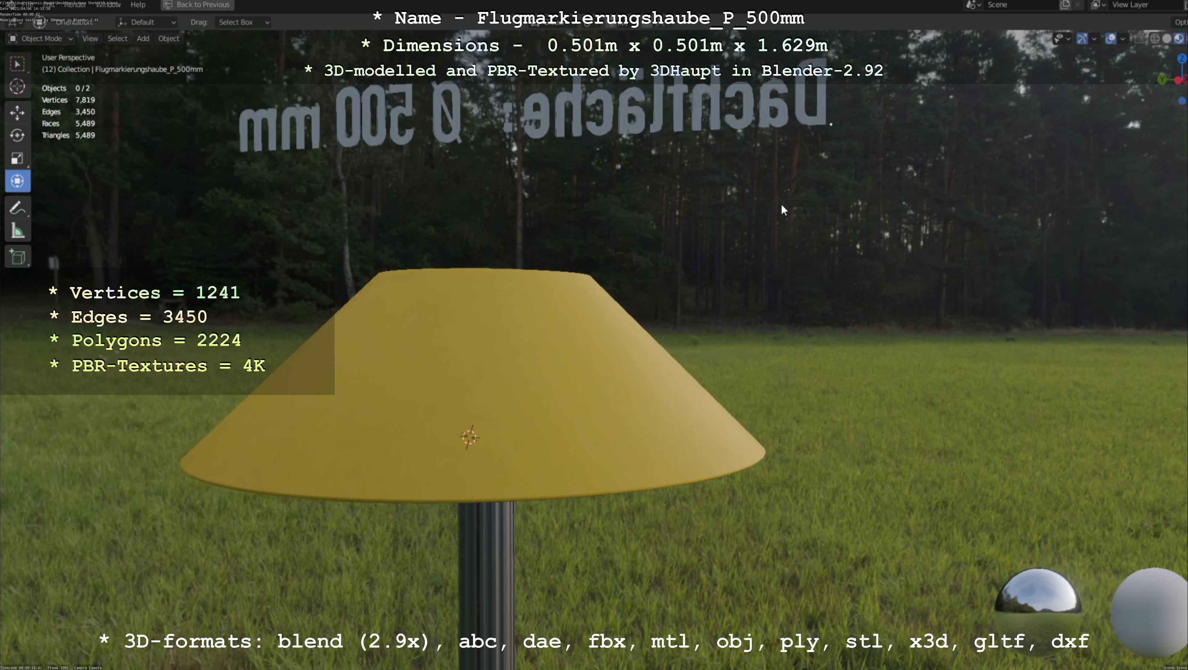 Flugmarkierungshaube mit Aluminiumpfosten 500mm Low-poly 3D model_37