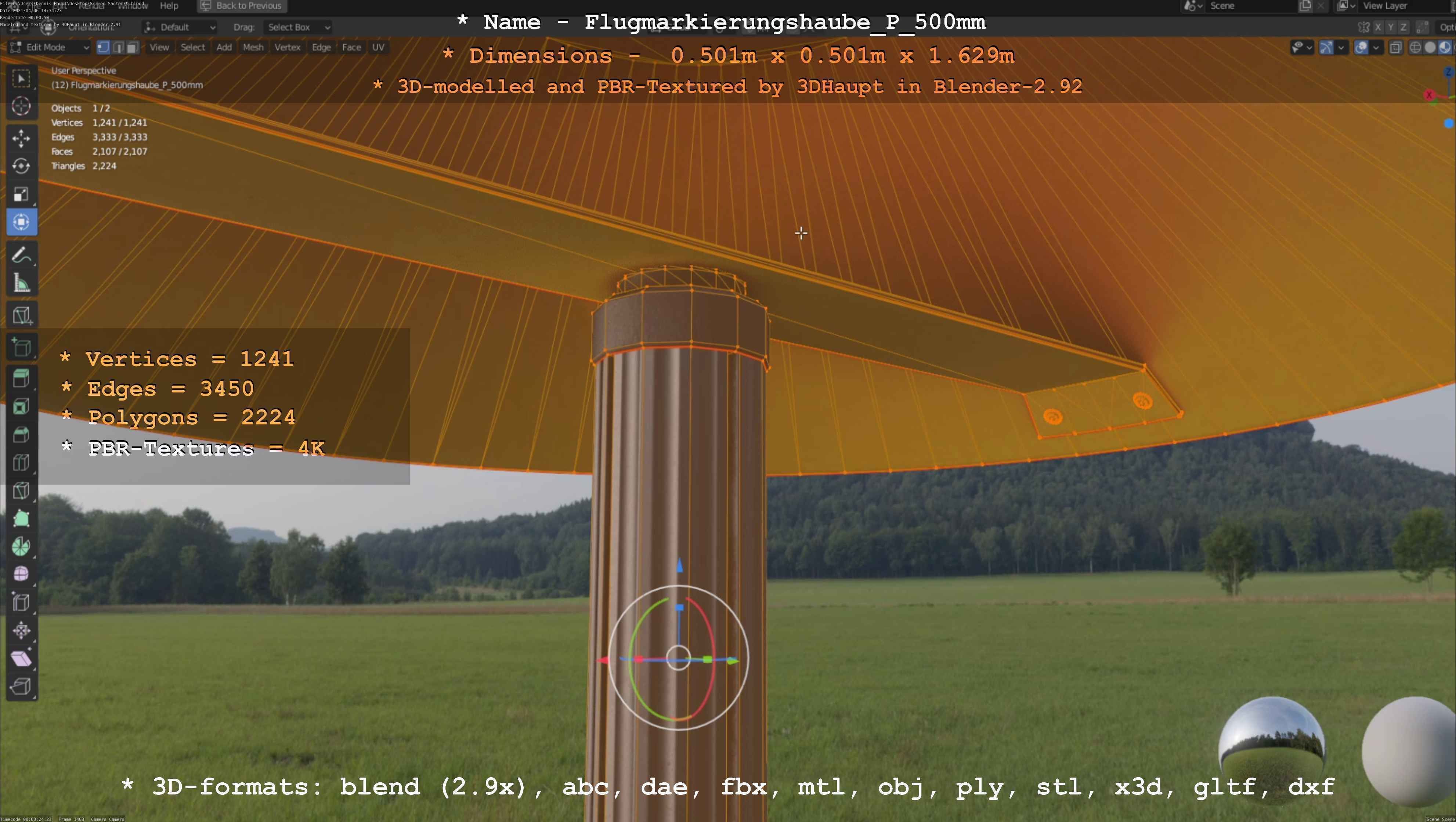 Flugmarkierungshaube mit Aluminiumpfosten 500mm Low-poly 3D model_72