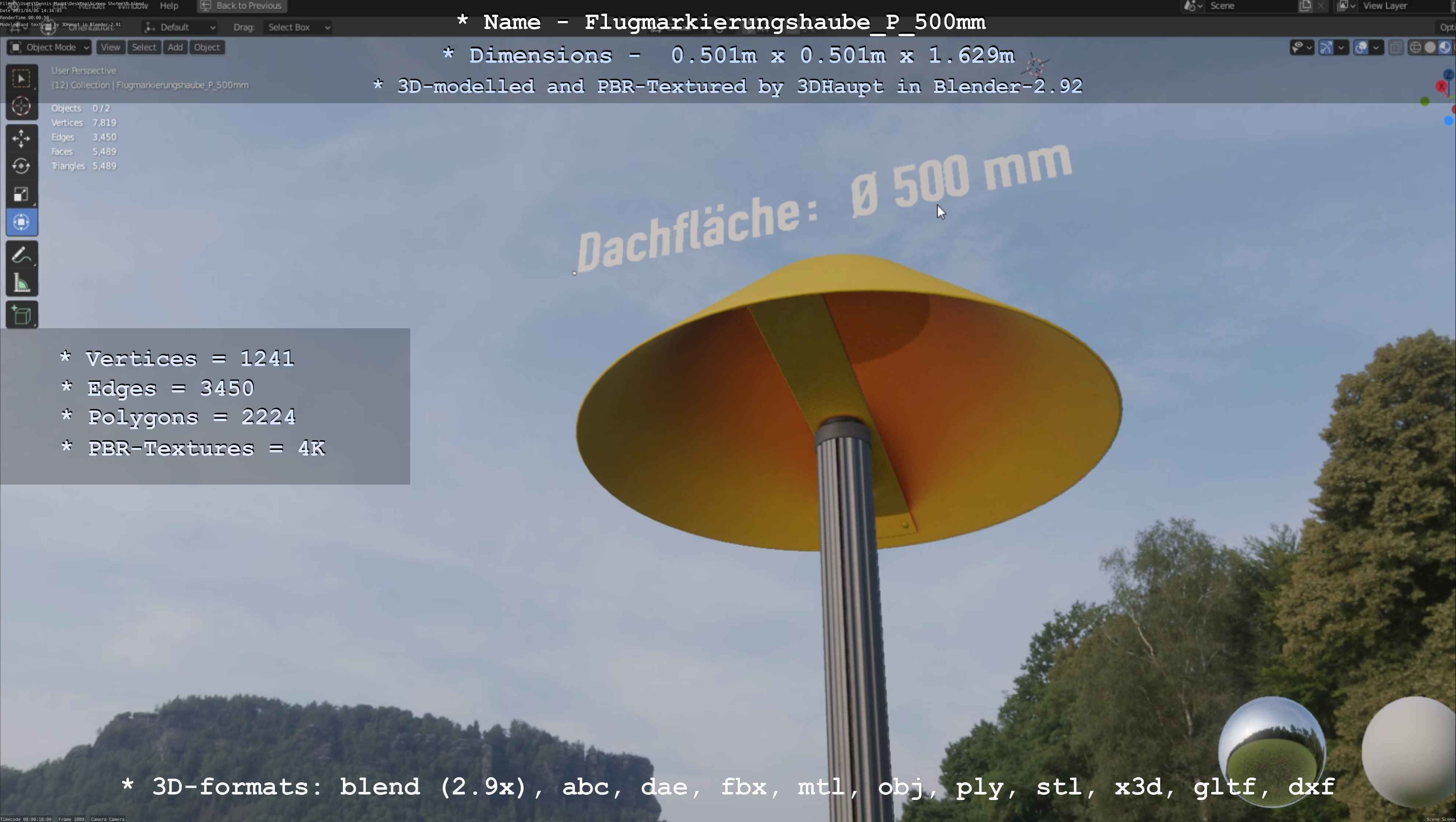 Flugmarkierungshaube mit Aluminiumpfosten 500mm Low-poly 3D model_4