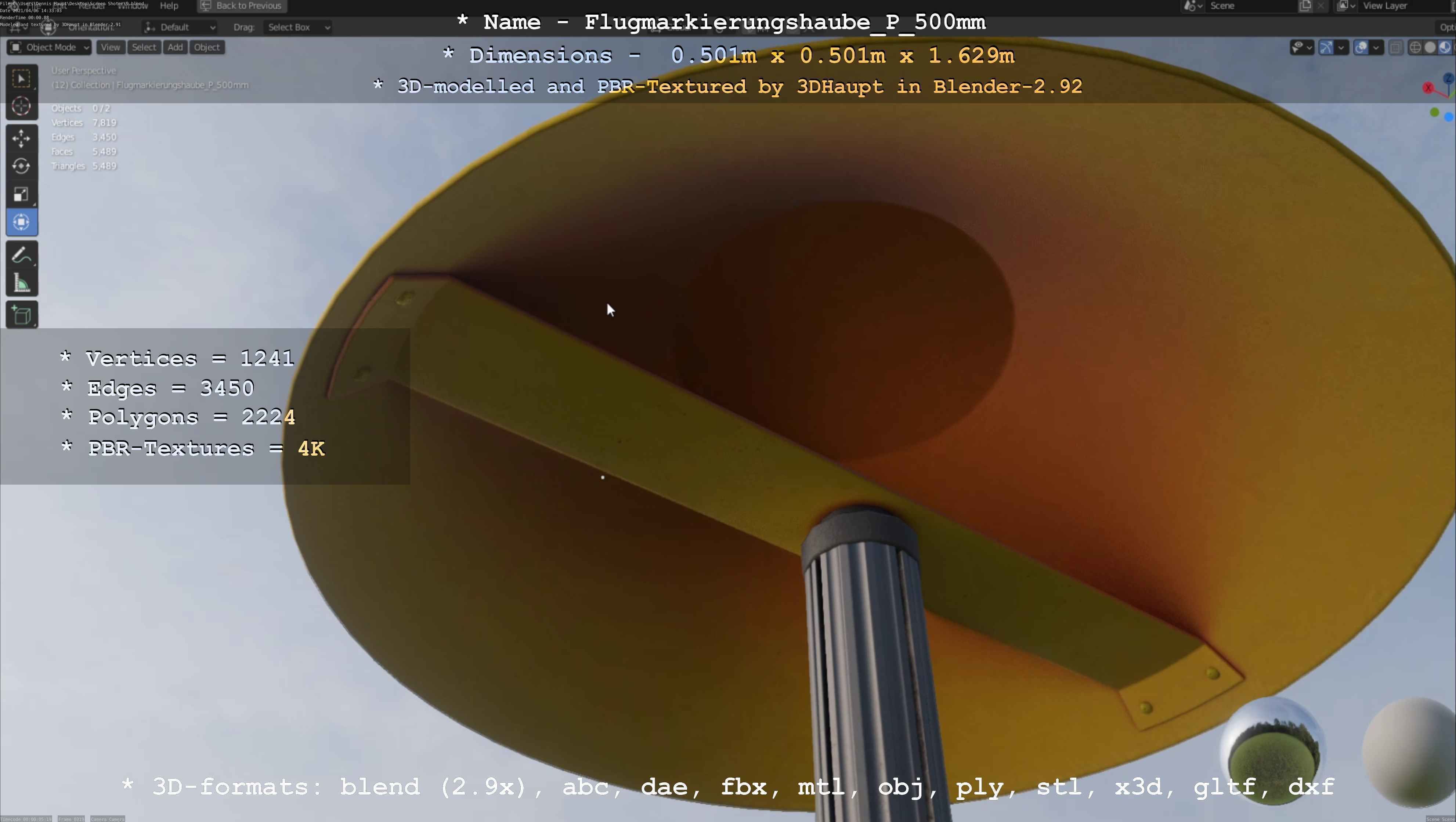 Flugmarkierungshaube mit Aluminiumpfosten 500mm Low-poly 3D model_24