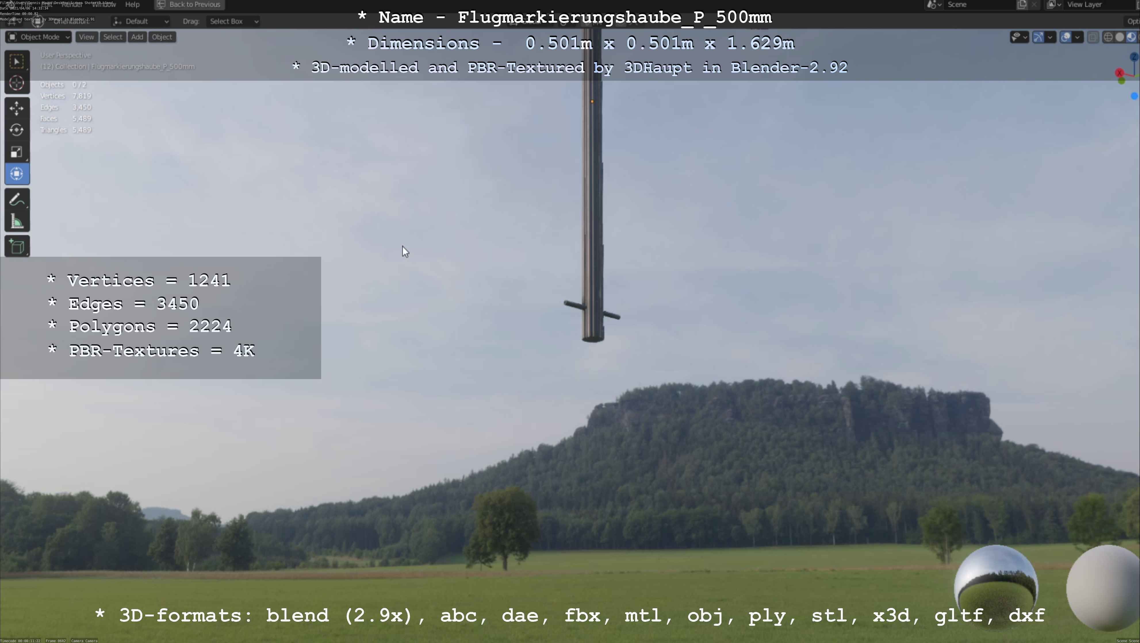 Flugmarkierungshaube mit Aluminiumpfosten 500mm Low-poly 3D model_39