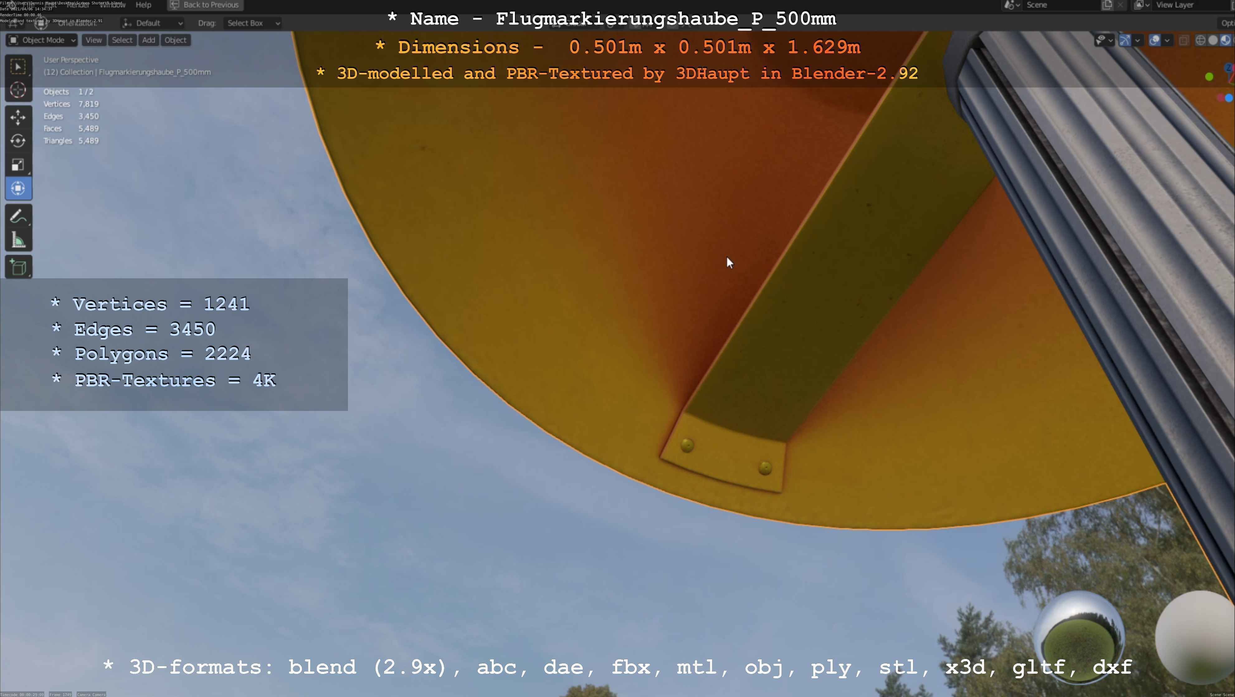 Flugmarkierungshaube mit Aluminiumpfosten 500mm Low-poly 3D model_11