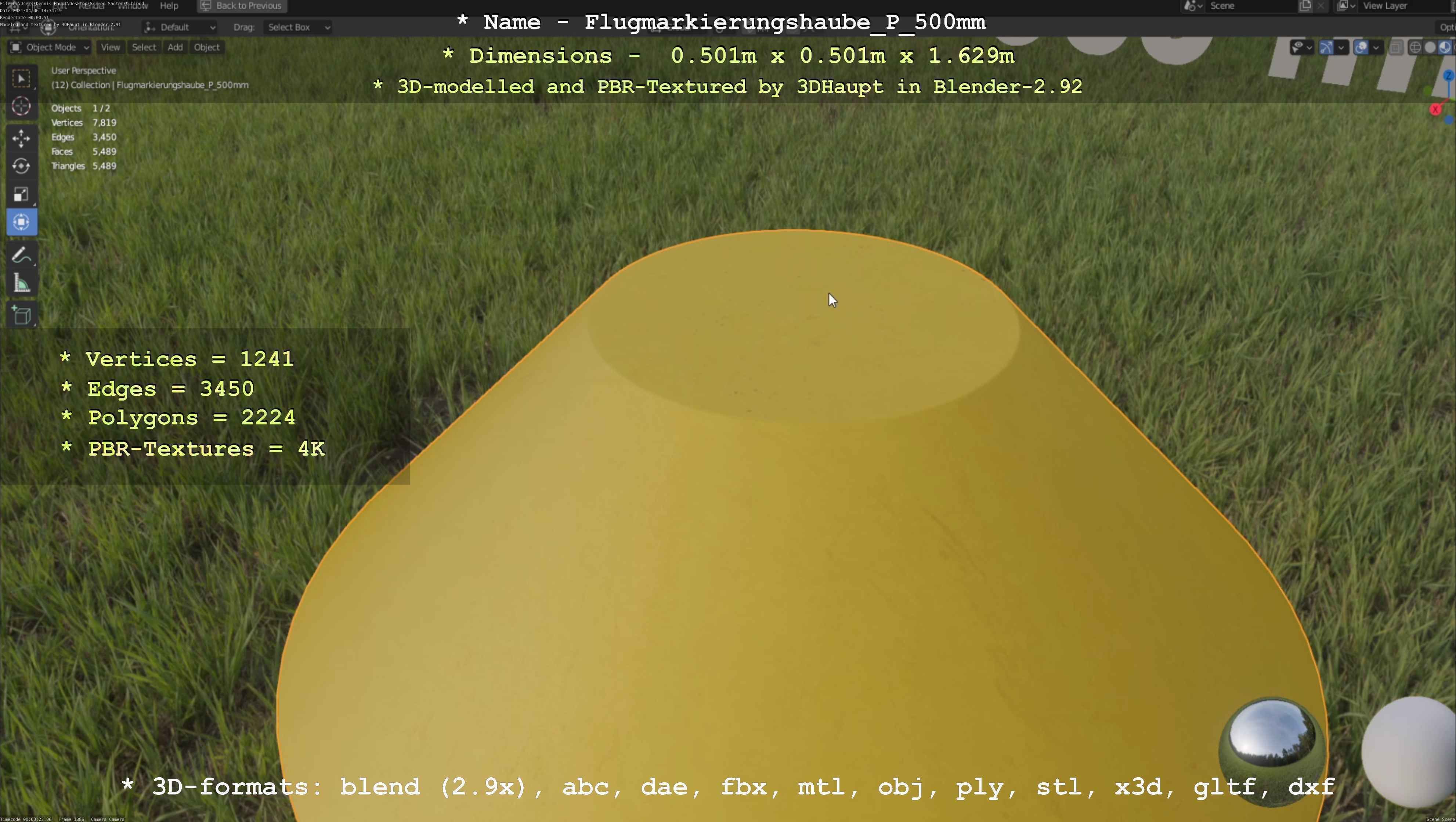 Flugmarkierungshaube mit Aluminiumpfosten 500mm Low-poly 3D model_73