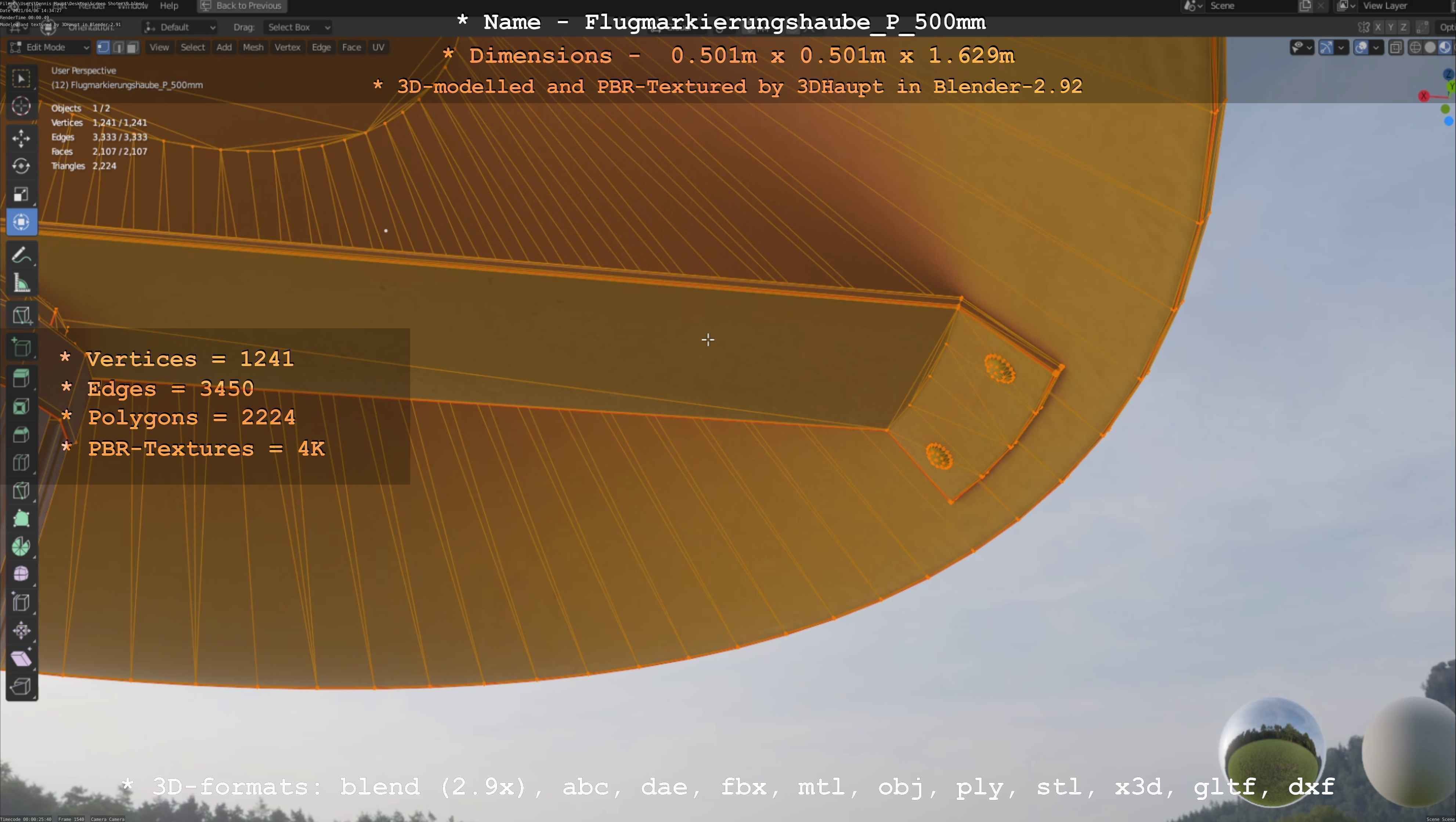 Flugmarkierungshaube mit Aluminiumpfosten 500mm Low-poly 3D model_86