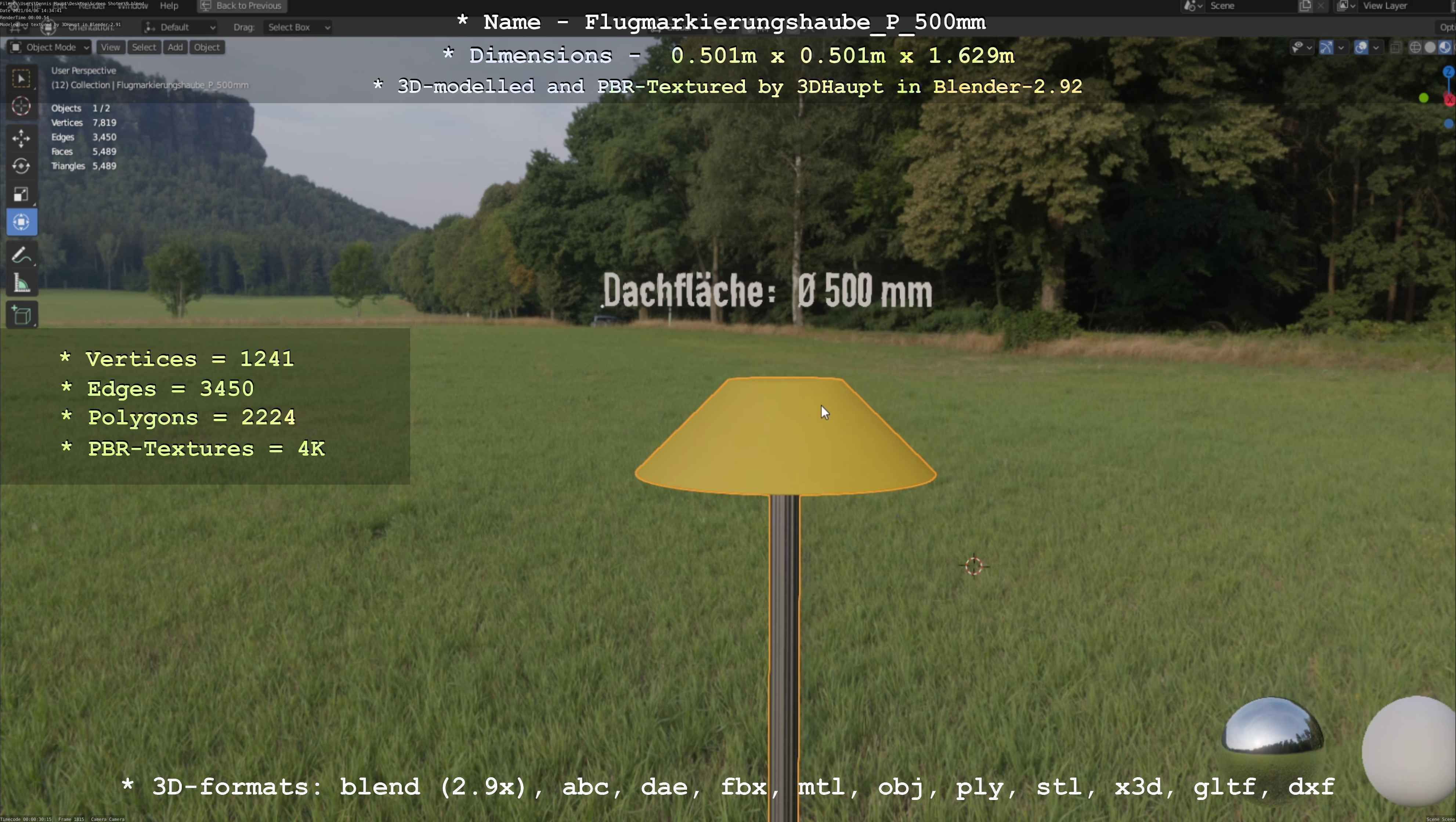 Flugmarkierungshaube mit Aluminiumpfosten 500mm Low-poly 3D model_16