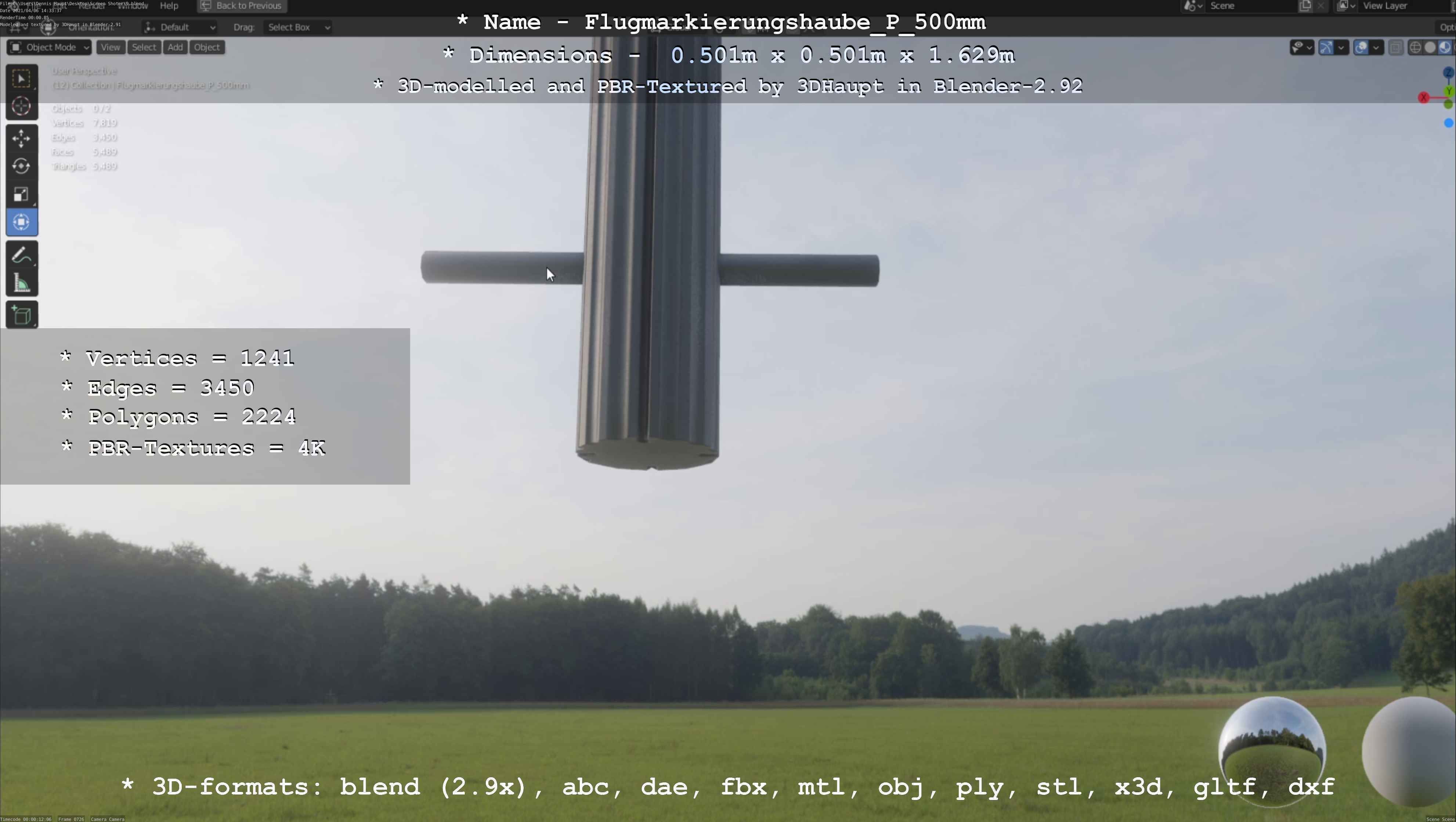 Flugmarkierungshaube mit Aluminiumpfosten 500mm Low-poly 3D model_44