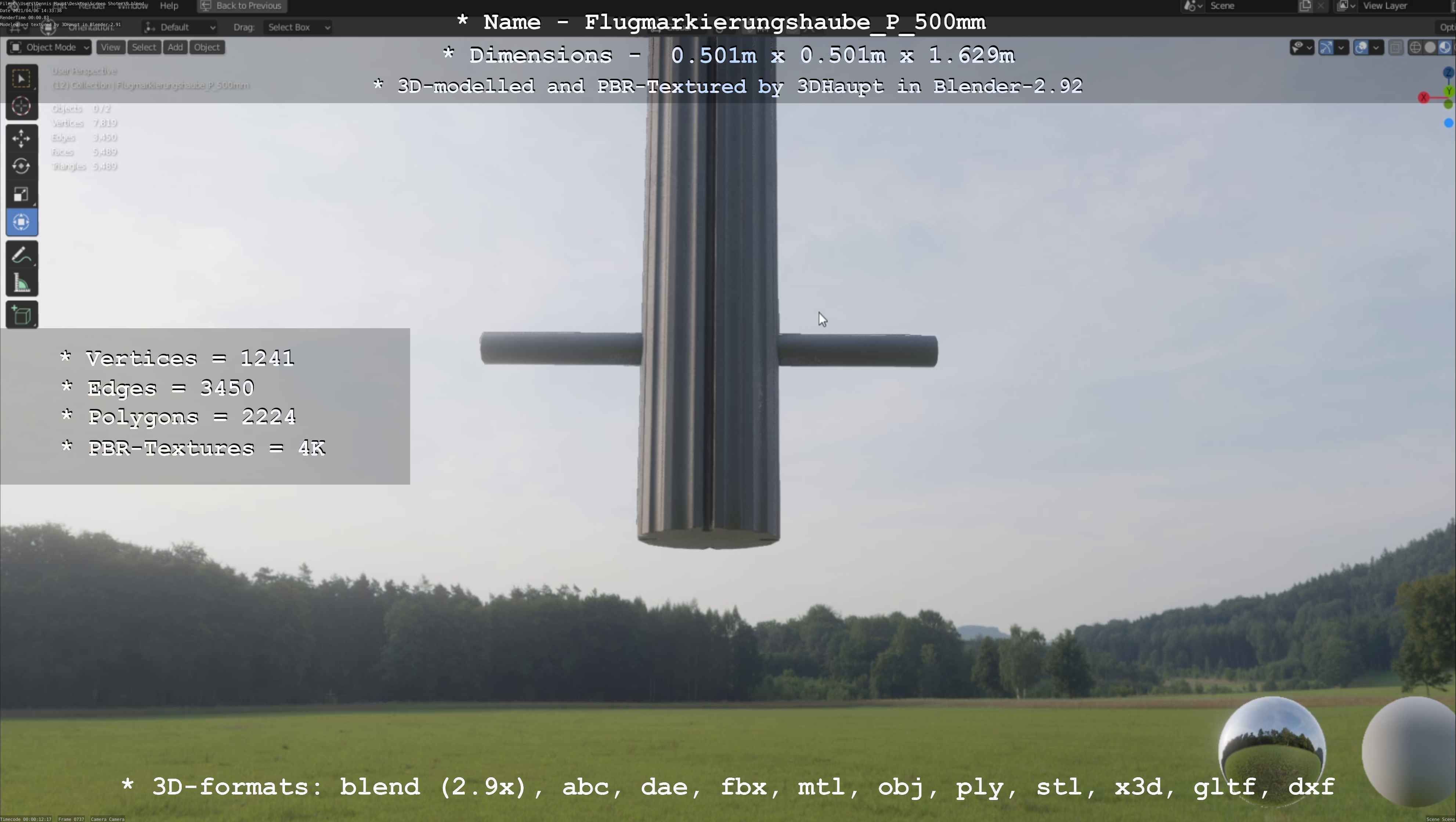 Flugmarkierungshaube mit Aluminiumpfosten 500mm Low-poly 3D model_40