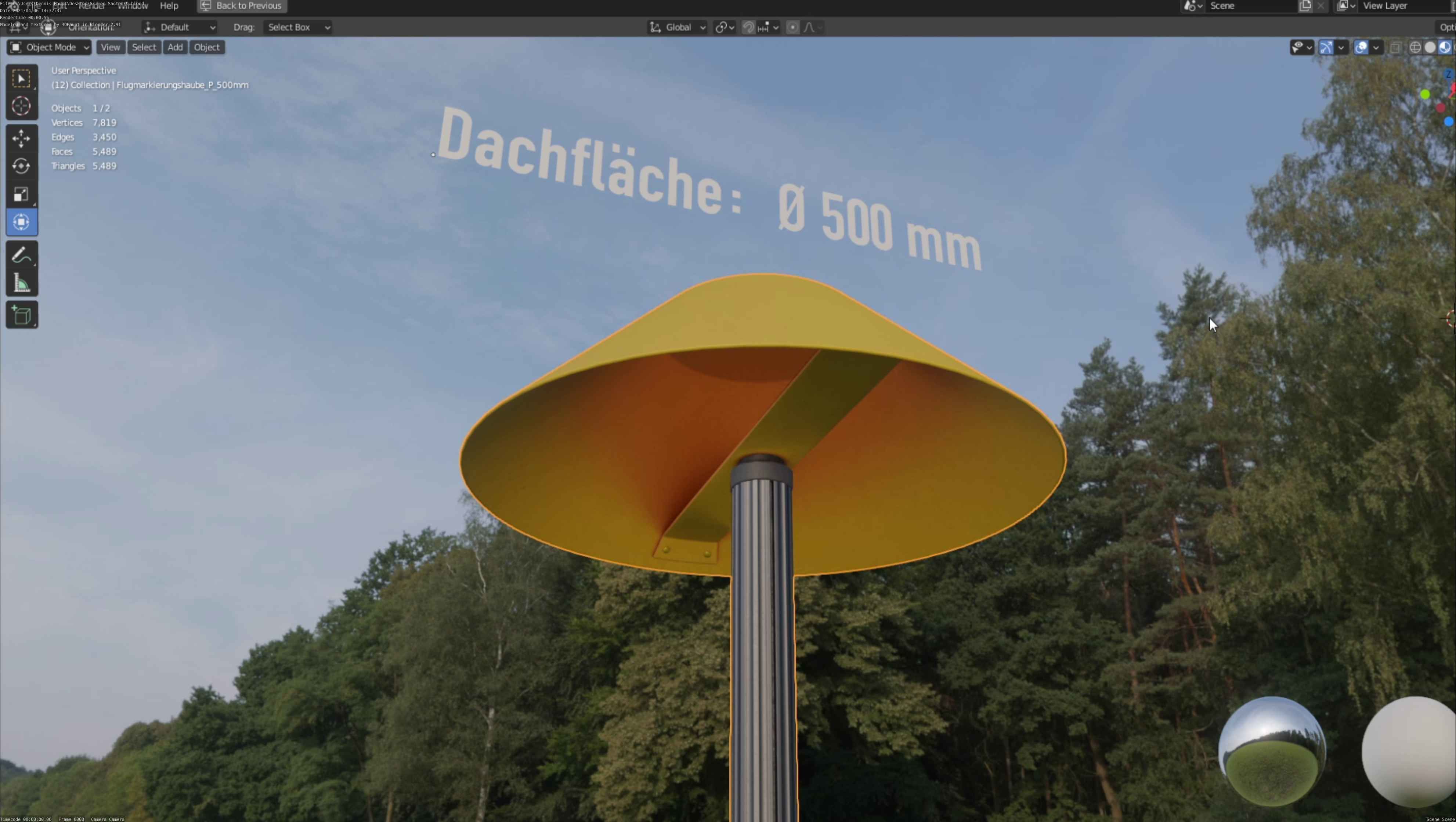 Flugmarkierungshaube mit Aluminiumpfosten 500mm Low-poly 3D model_26