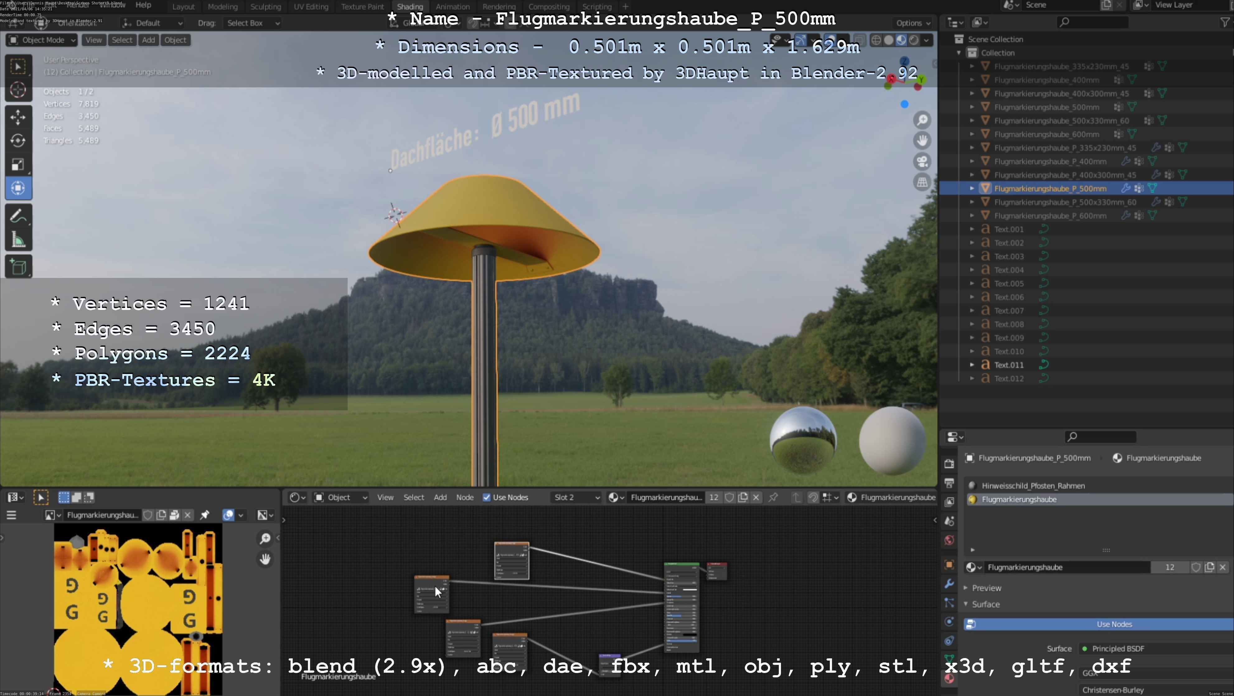 Flugmarkierungshaube mit Aluminiumpfosten 500mm Low-poly 3D model_20