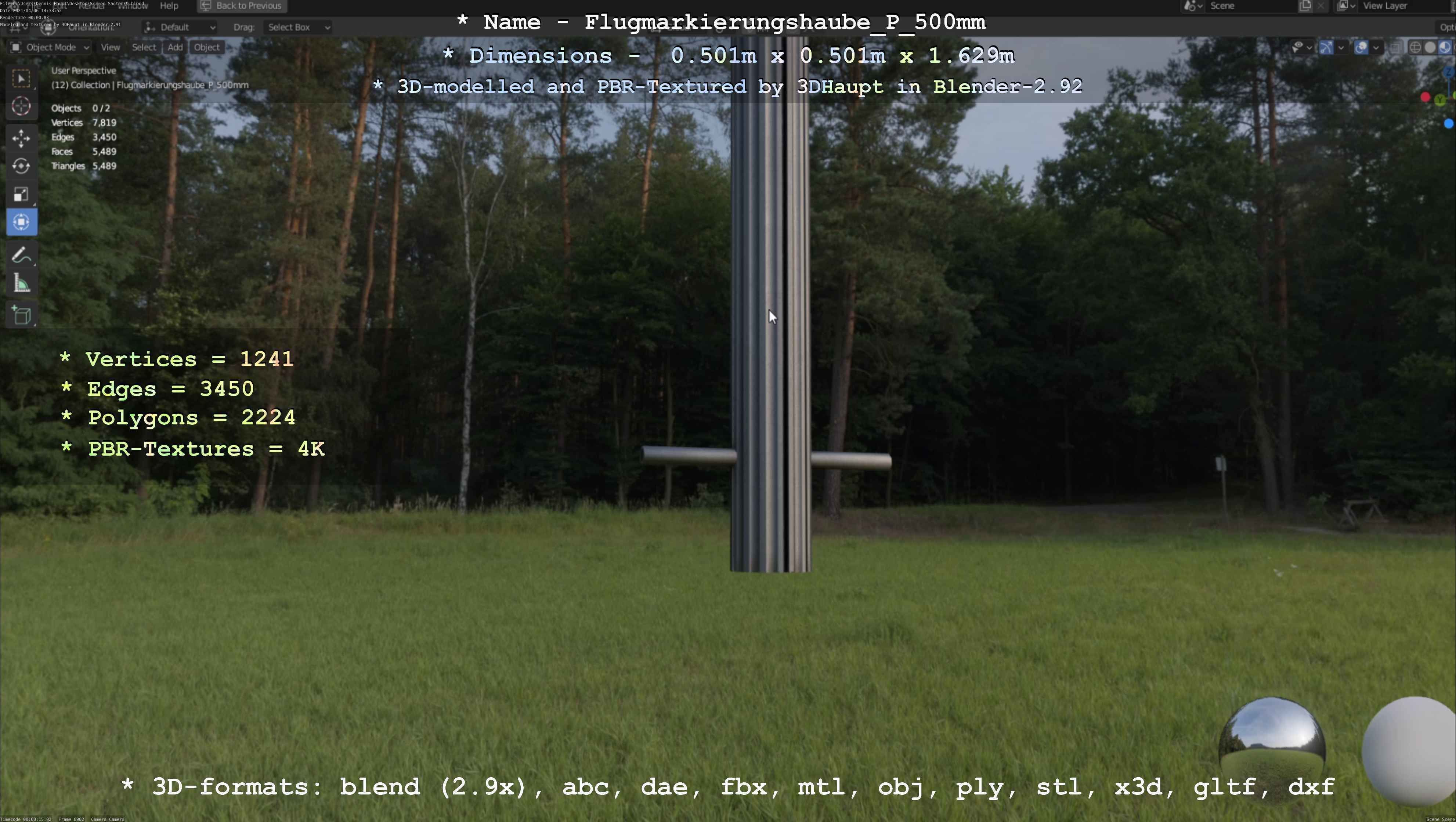 Flugmarkierungshaube mit Aluminiumpfosten 500mm Low-poly 3D model_36