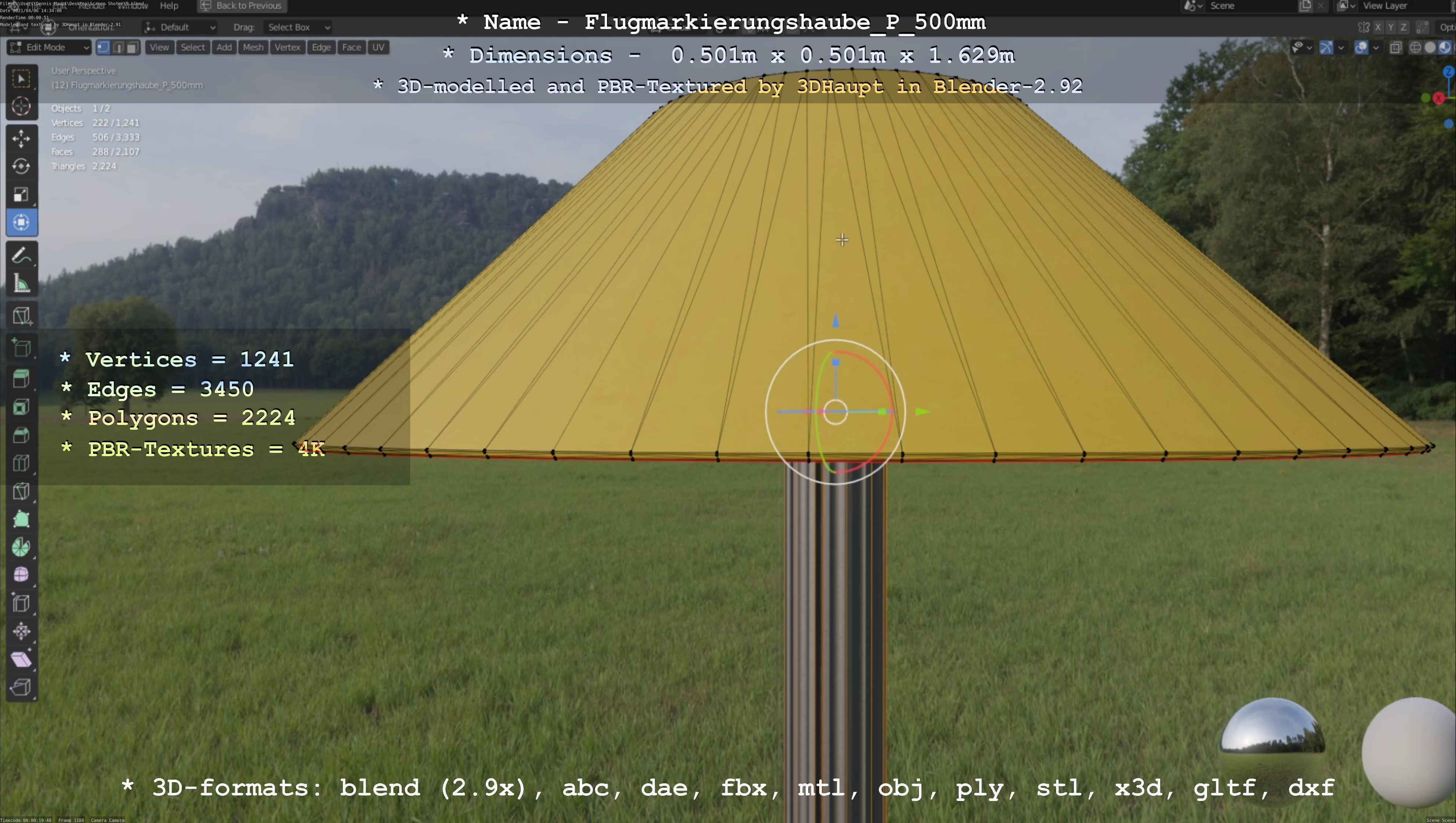 Flugmarkierungshaube mit Aluminiumpfosten 500mm Low-poly 3D model_66
