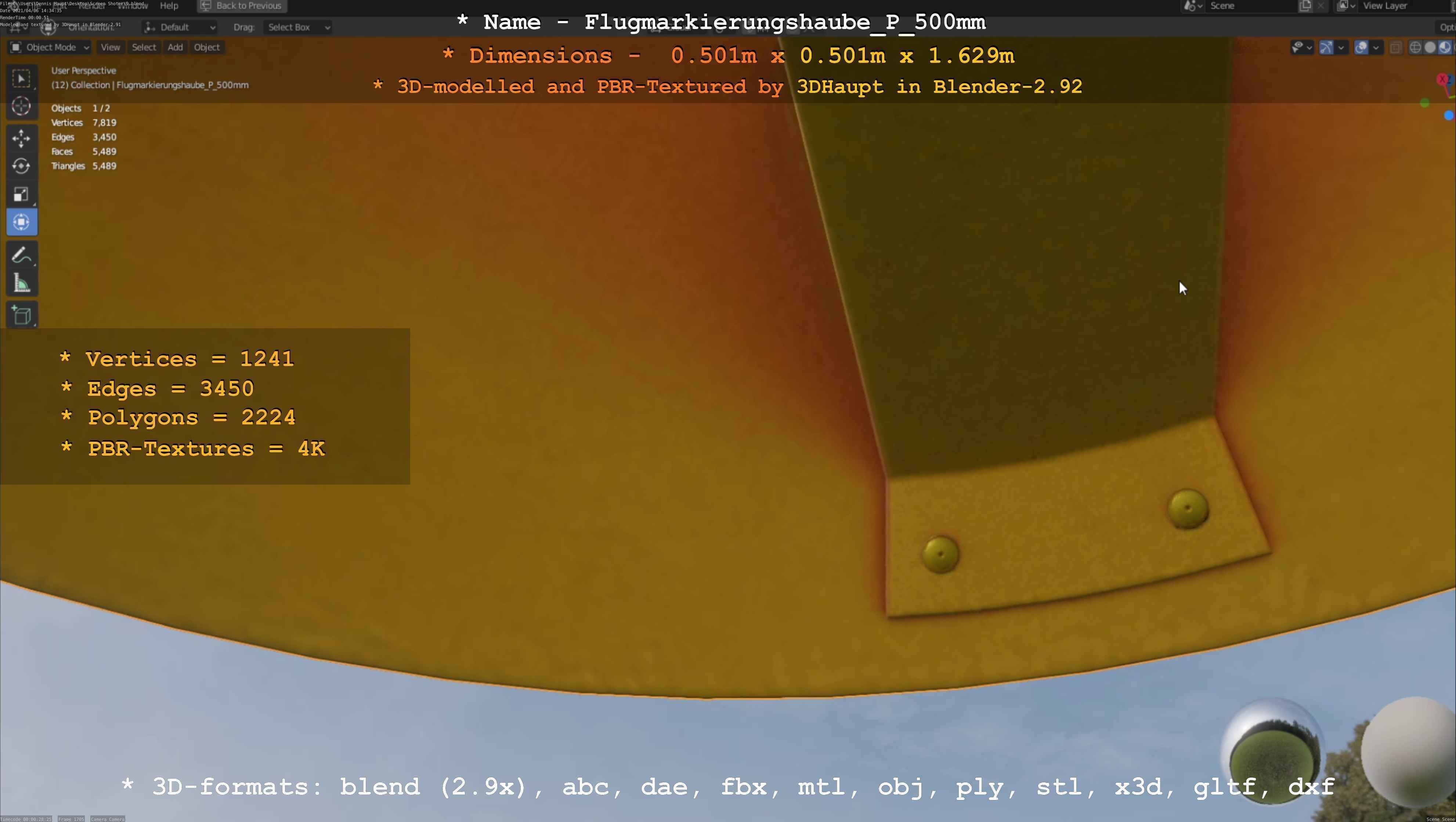 Flugmarkierungshaube mit Aluminiumpfosten 500mm Low-poly 3D model_10