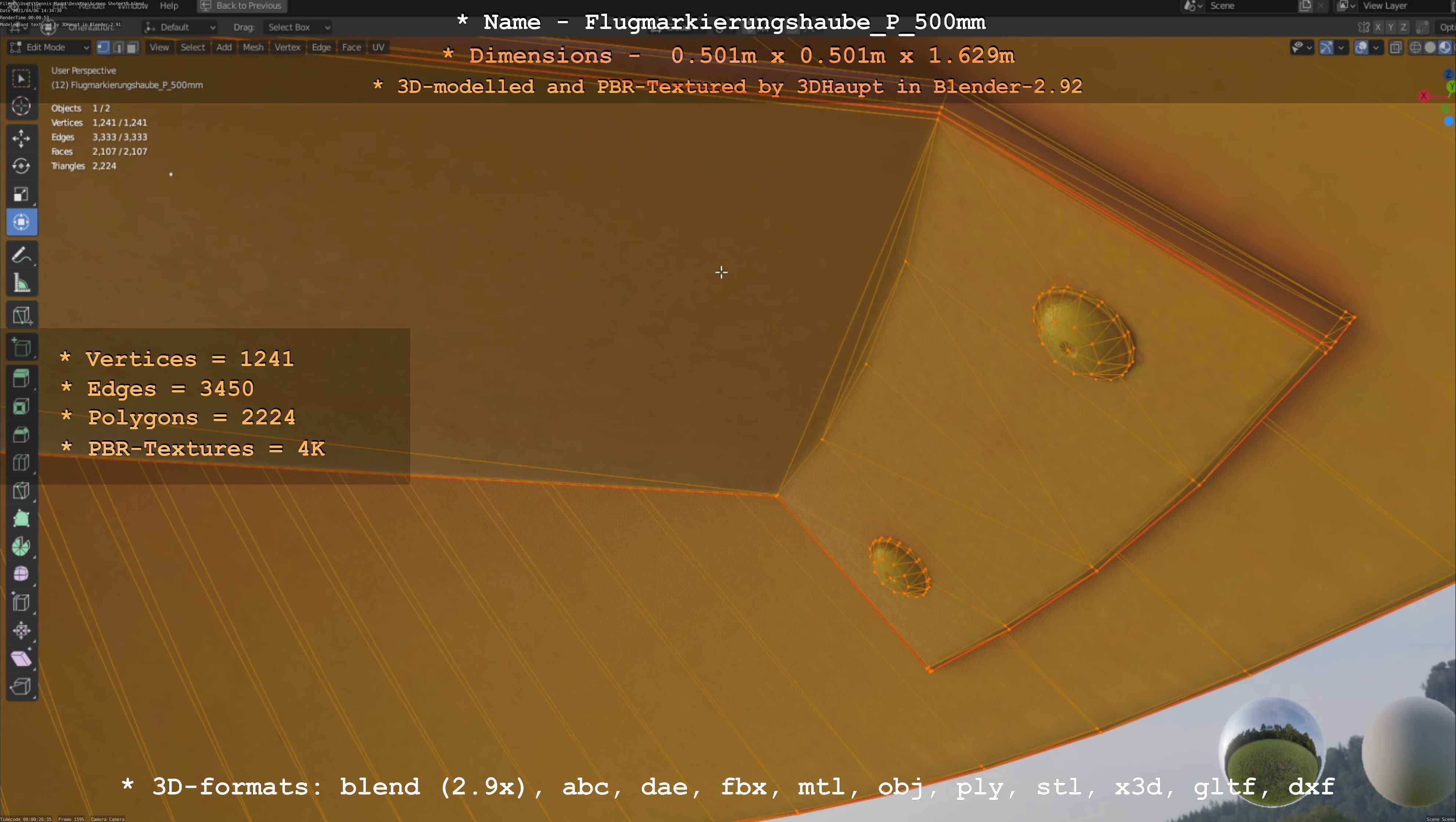 Flugmarkierungshaube mit Aluminiumpfosten 500mm Low-poly 3D model_88