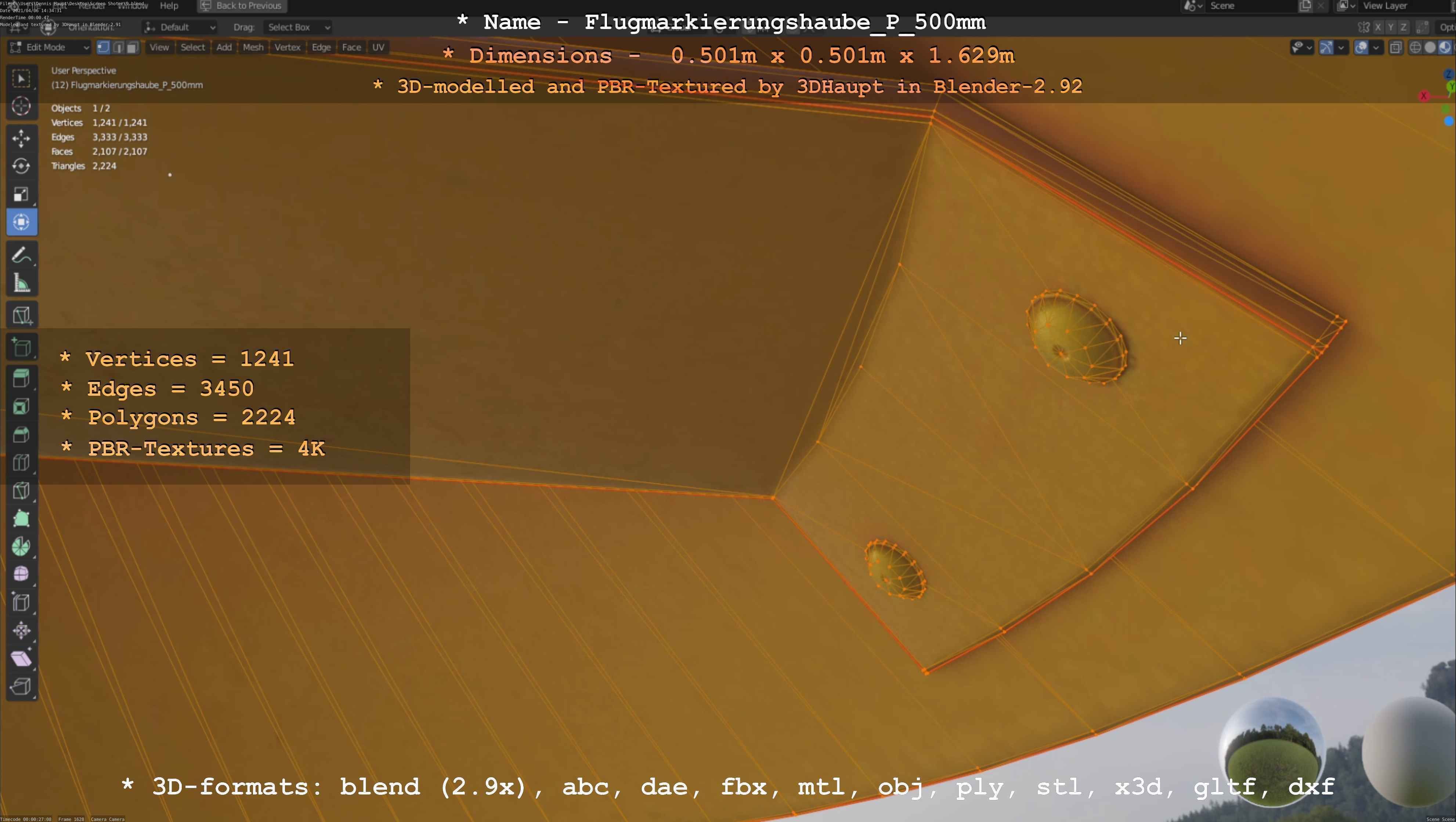 Flugmarkierungshaube mit Aluminiumpfosten 500mm Low-poly 3D model_101