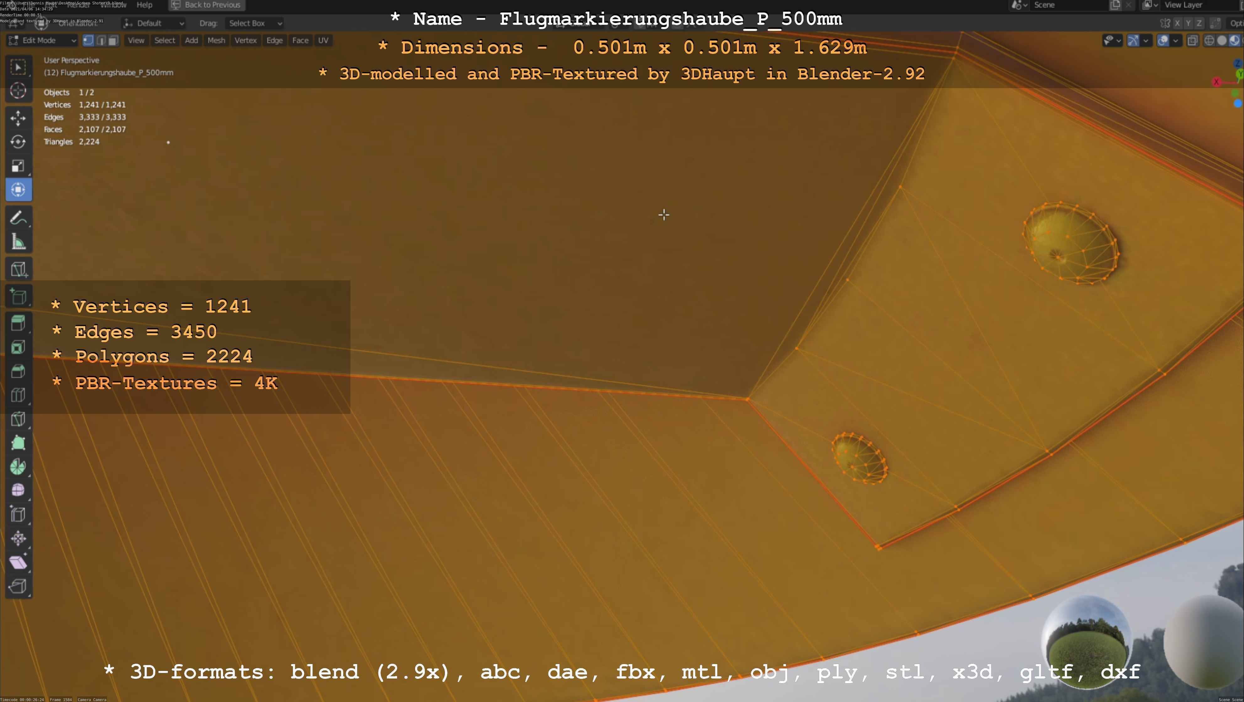 Flugmarkierungshaube mit Aluminiumpfosten 500mm Low-poly 3D model_87