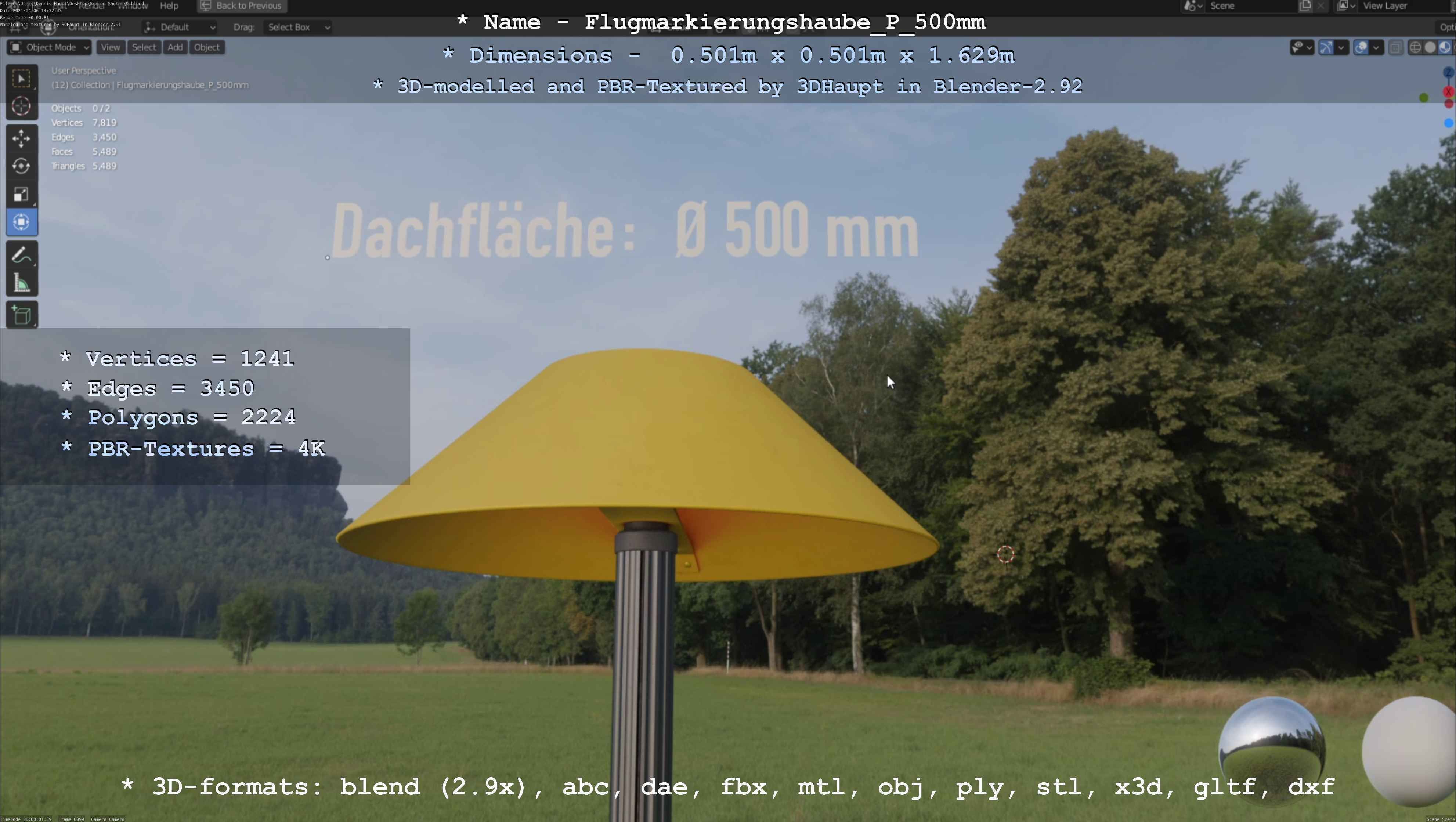 Flugmarkierungshaube mit Aluminiumpfosten 500mm Low-poly 3D model_28