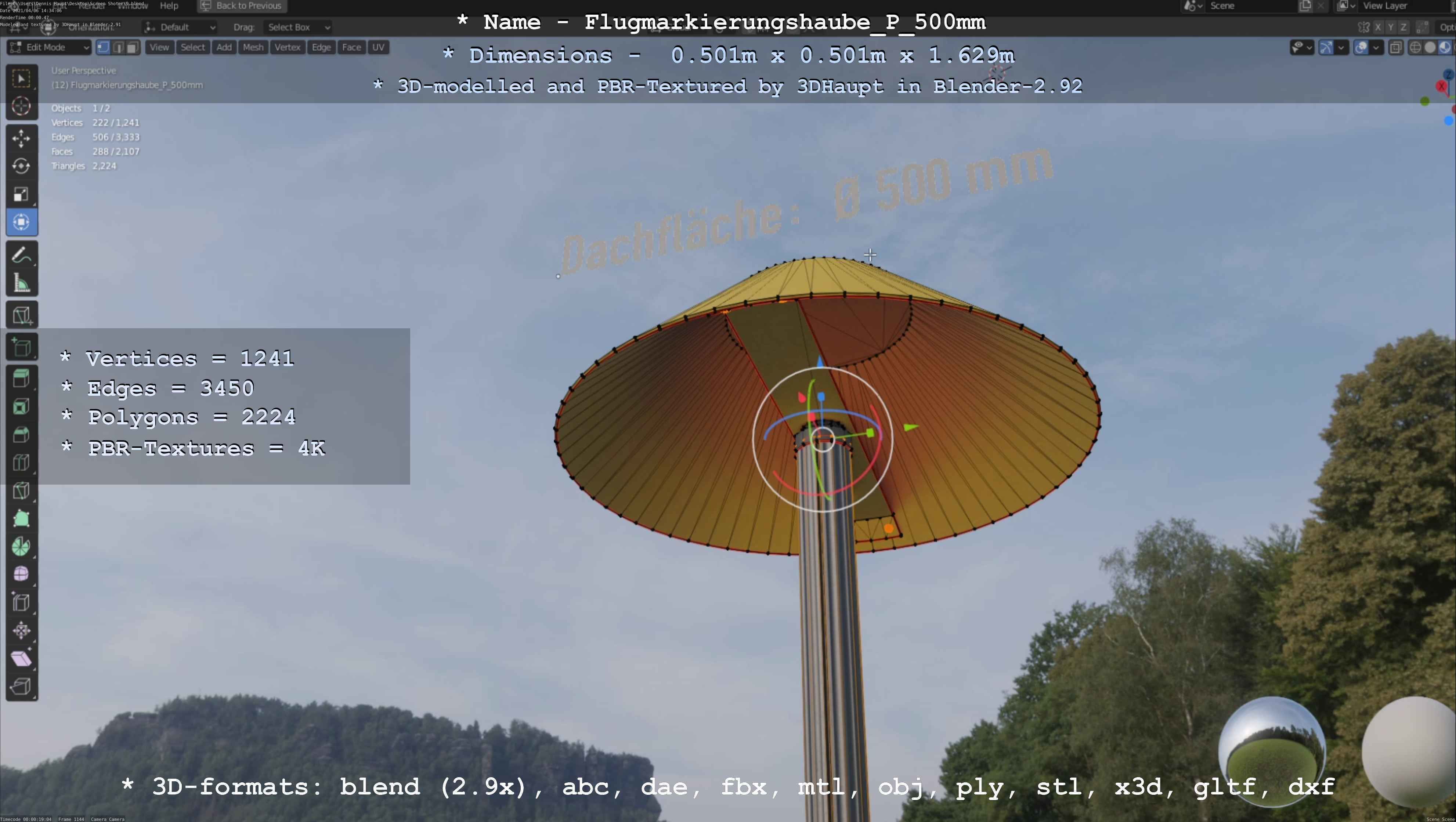 Flugmarkierungshaube mit Aluminiumpfosten 500mm Low-poly 3D model_67