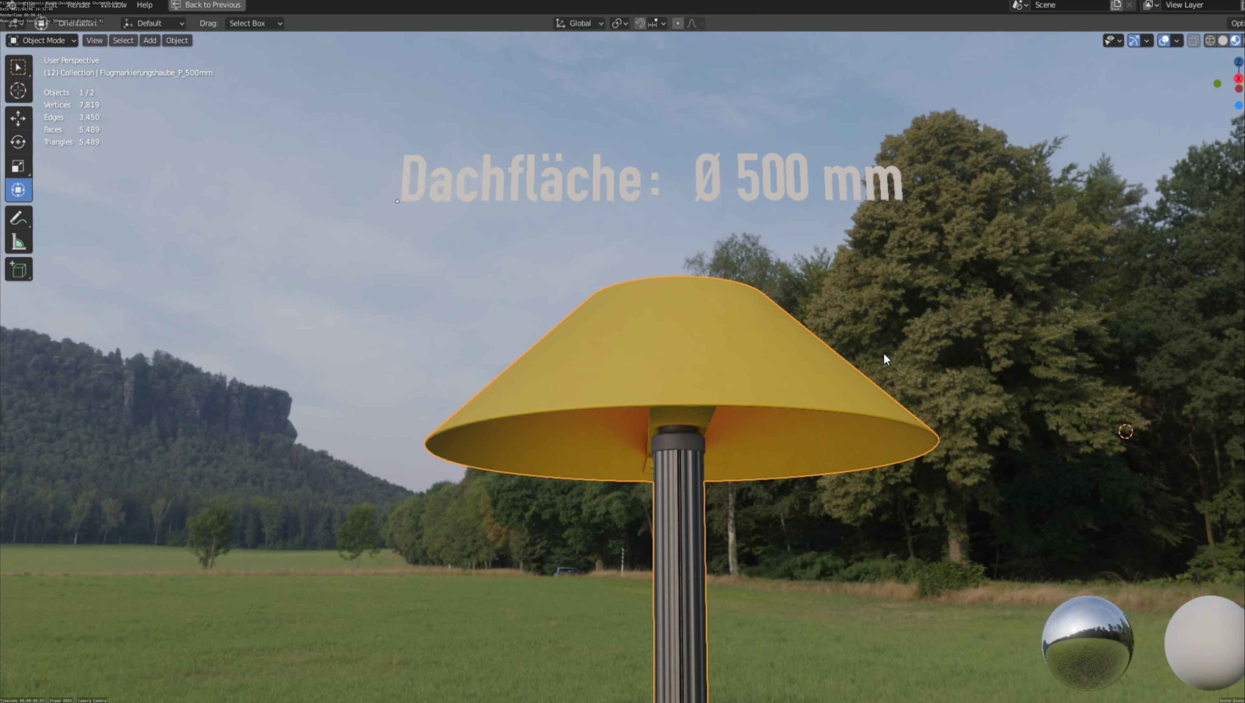 Flugmarkierungshaube mit Aluminiumpfosten 500mm Low-poly 3D model_27