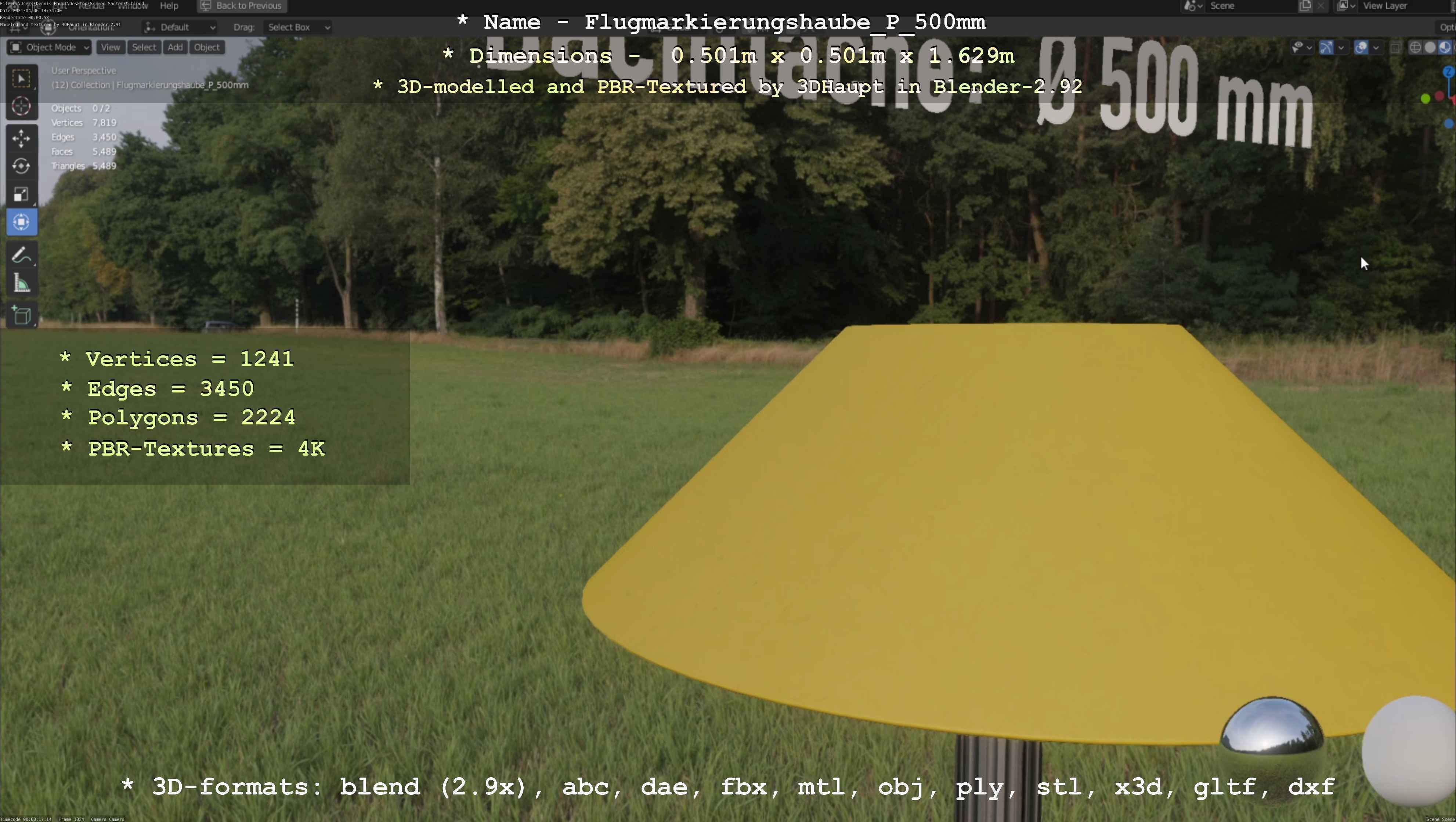 Flugmarkierungshaube mit Aluminiumpfosten 500mm Low-poly 3D model_3