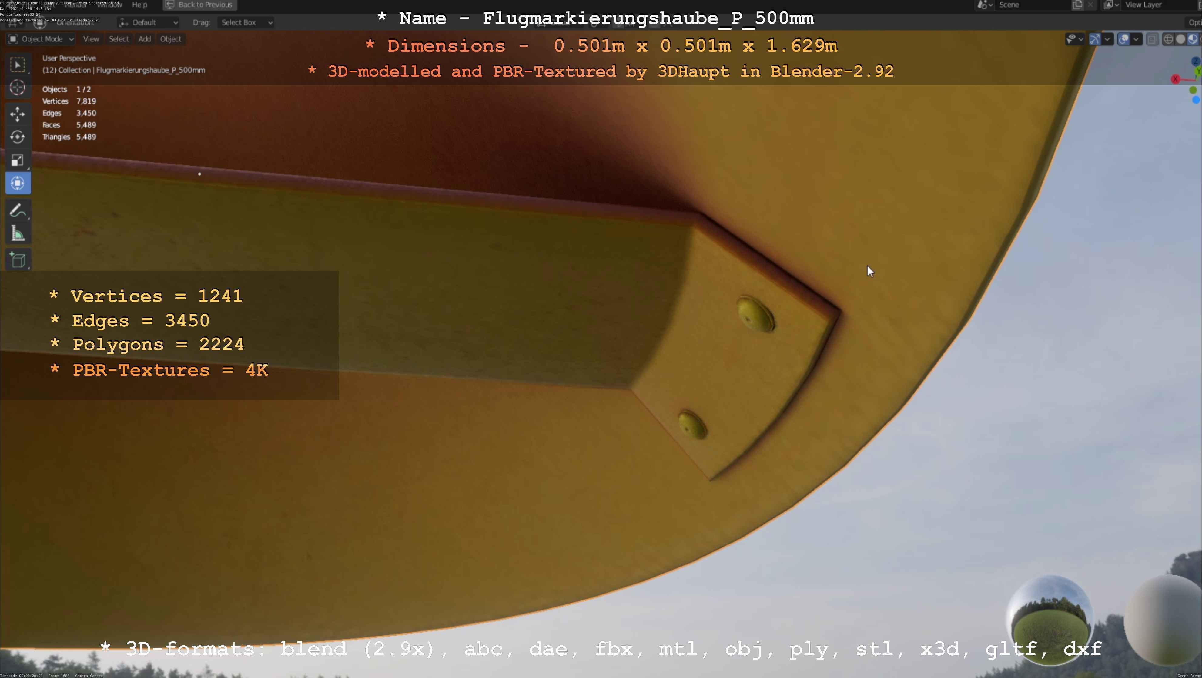 Flugmarkierungshaube mit Aluminiumpfosten 500mm Low-poly 3D model_91