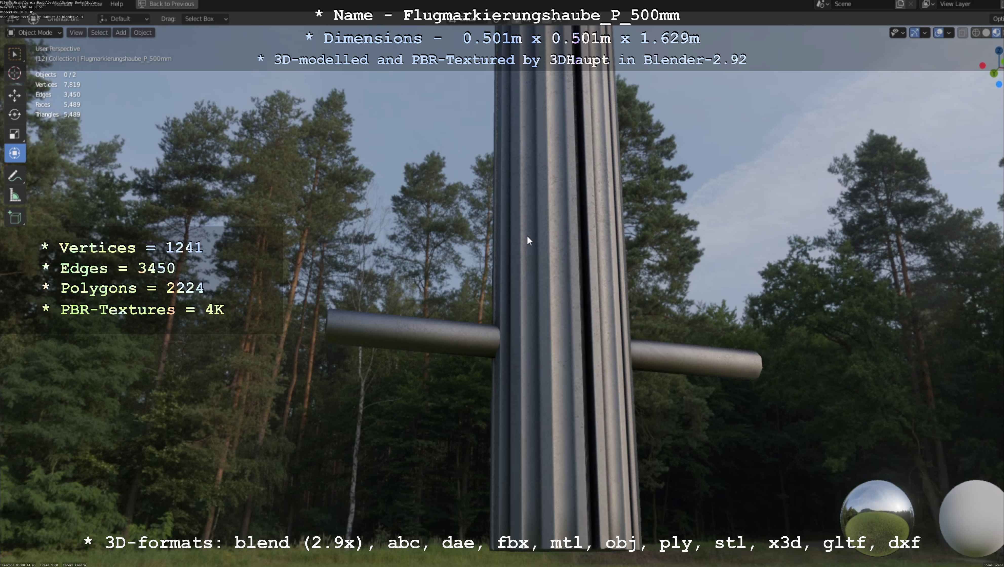 Flugmarkierungshaube mit Aluminiumpfosten 500mm Low-poly 3D model_46