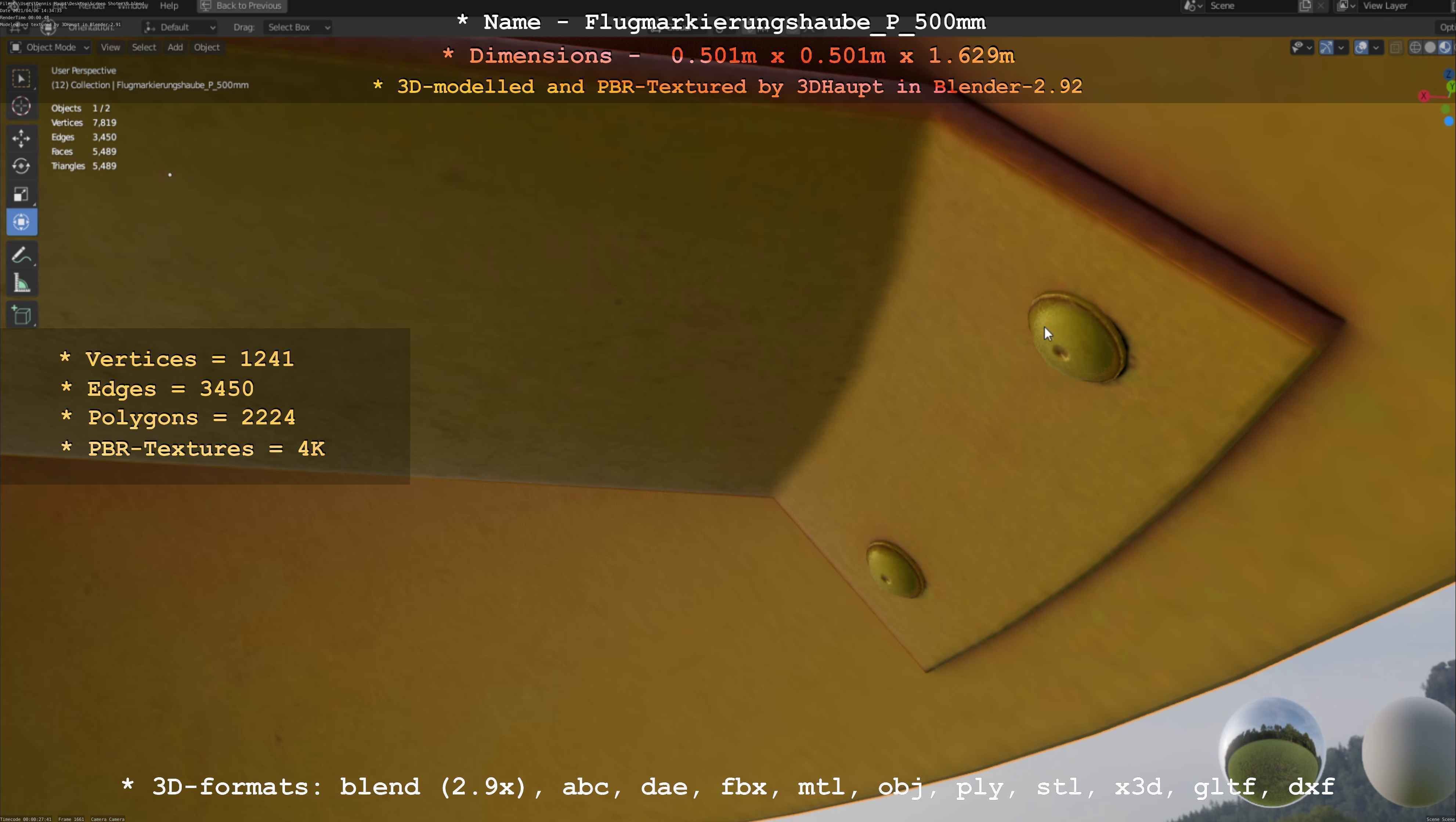 Flugmarkierungshaube mit Aluminiumpfosten 500mm Low-poly 3D model_85