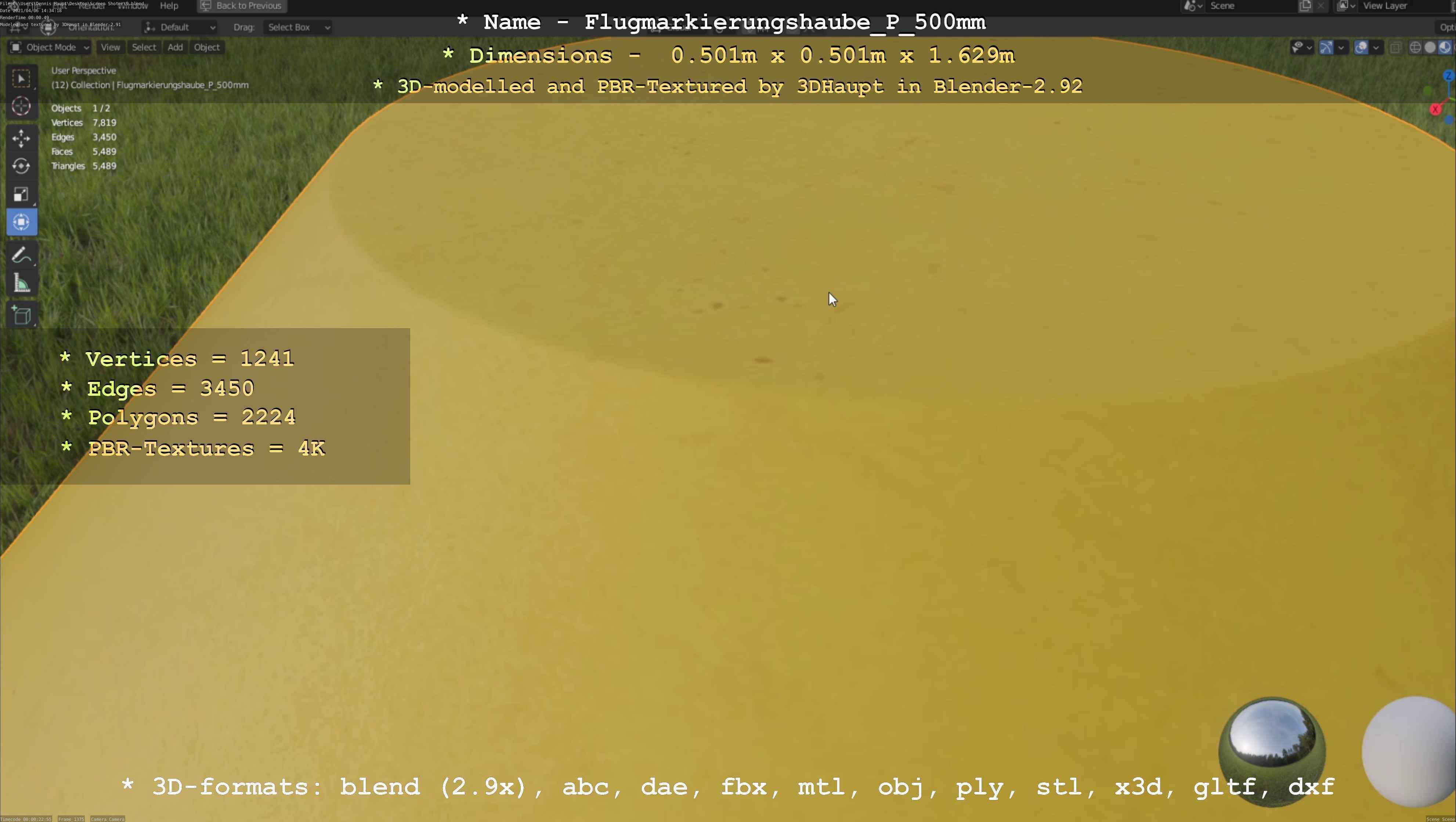 Flugmarkierungshaube mit Aluminiumpfosten 500mm Low-poly 3D model_79